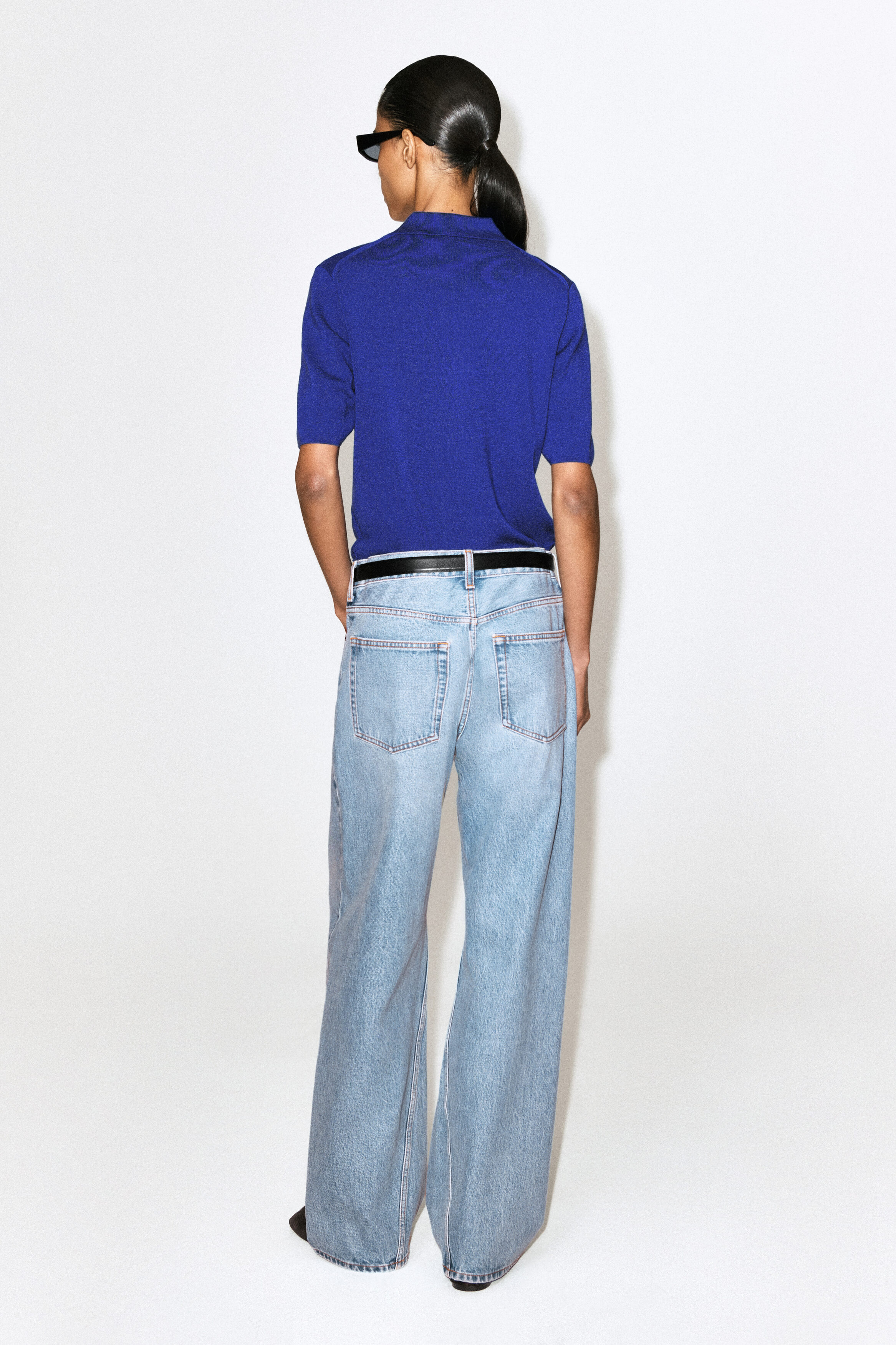 MERINO WOOL ZIP-UP POLO SHIRT - COBALT BLUE