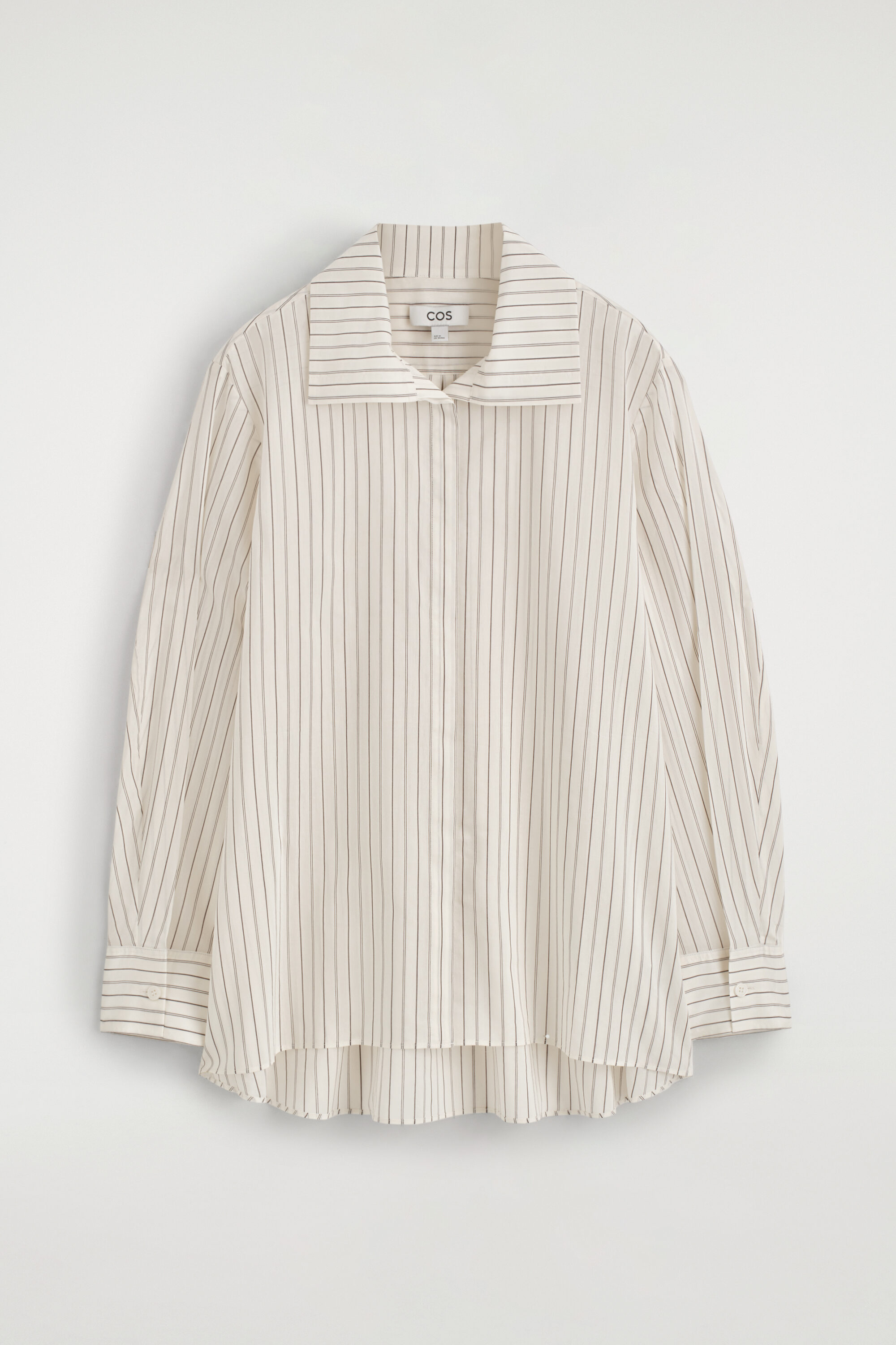 STRIPED COTTON-SILK HIGH-COLLAR SHIRT - IVORY / BROWN / STRIPED