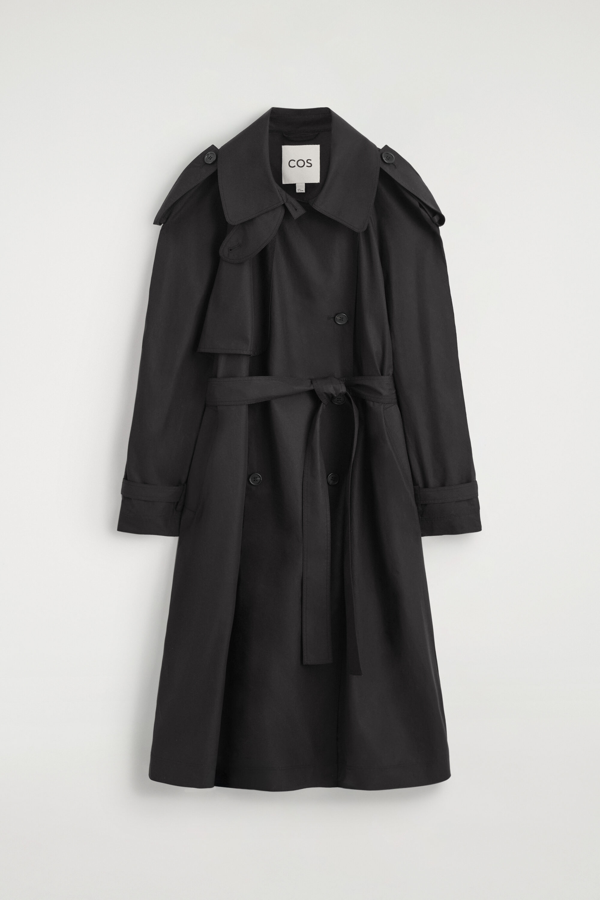 mock-NECK COTTON TRENCH COAT - BLACK