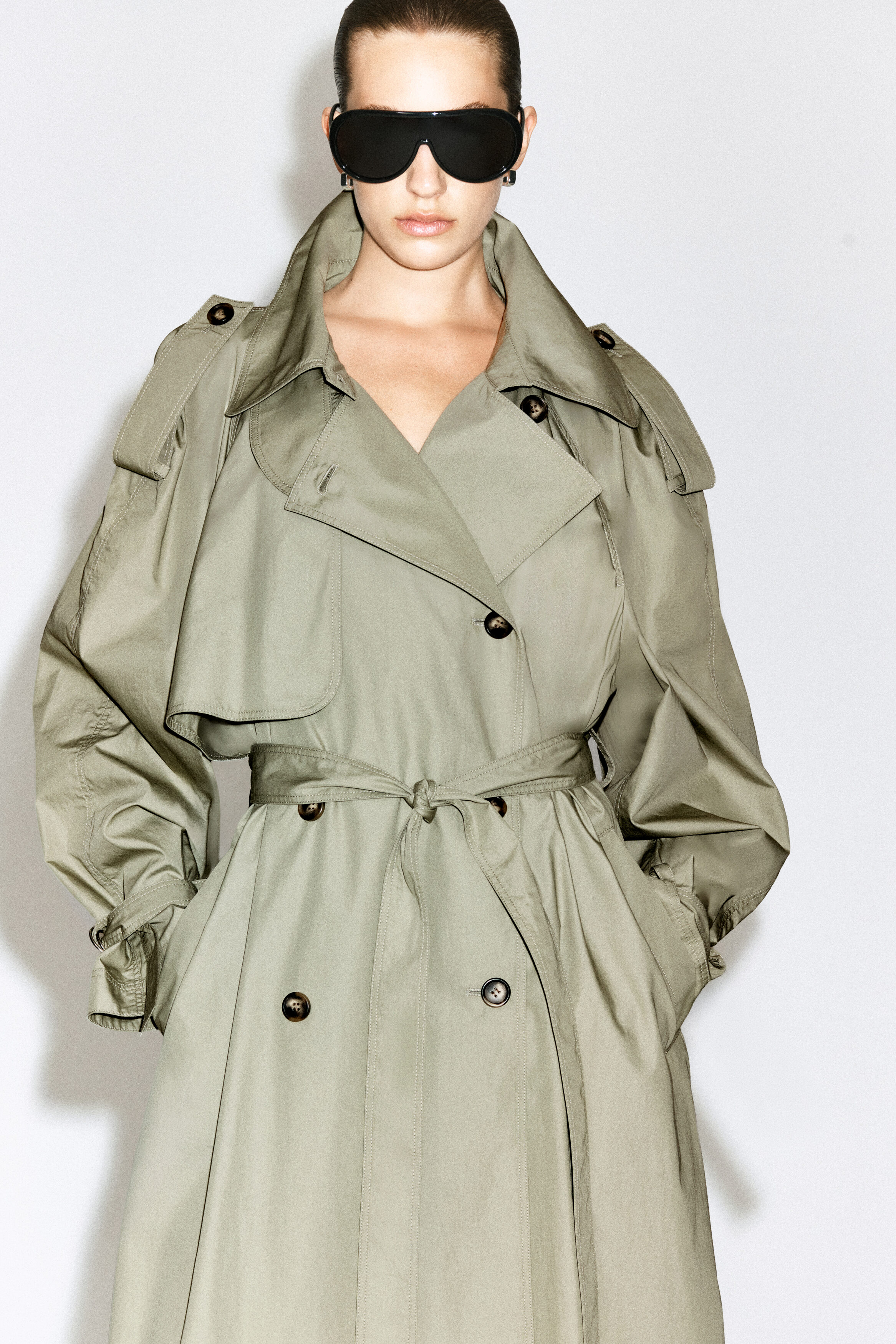 mock-NECK COTTON TRENCH COAT - LIGHT KHAKI