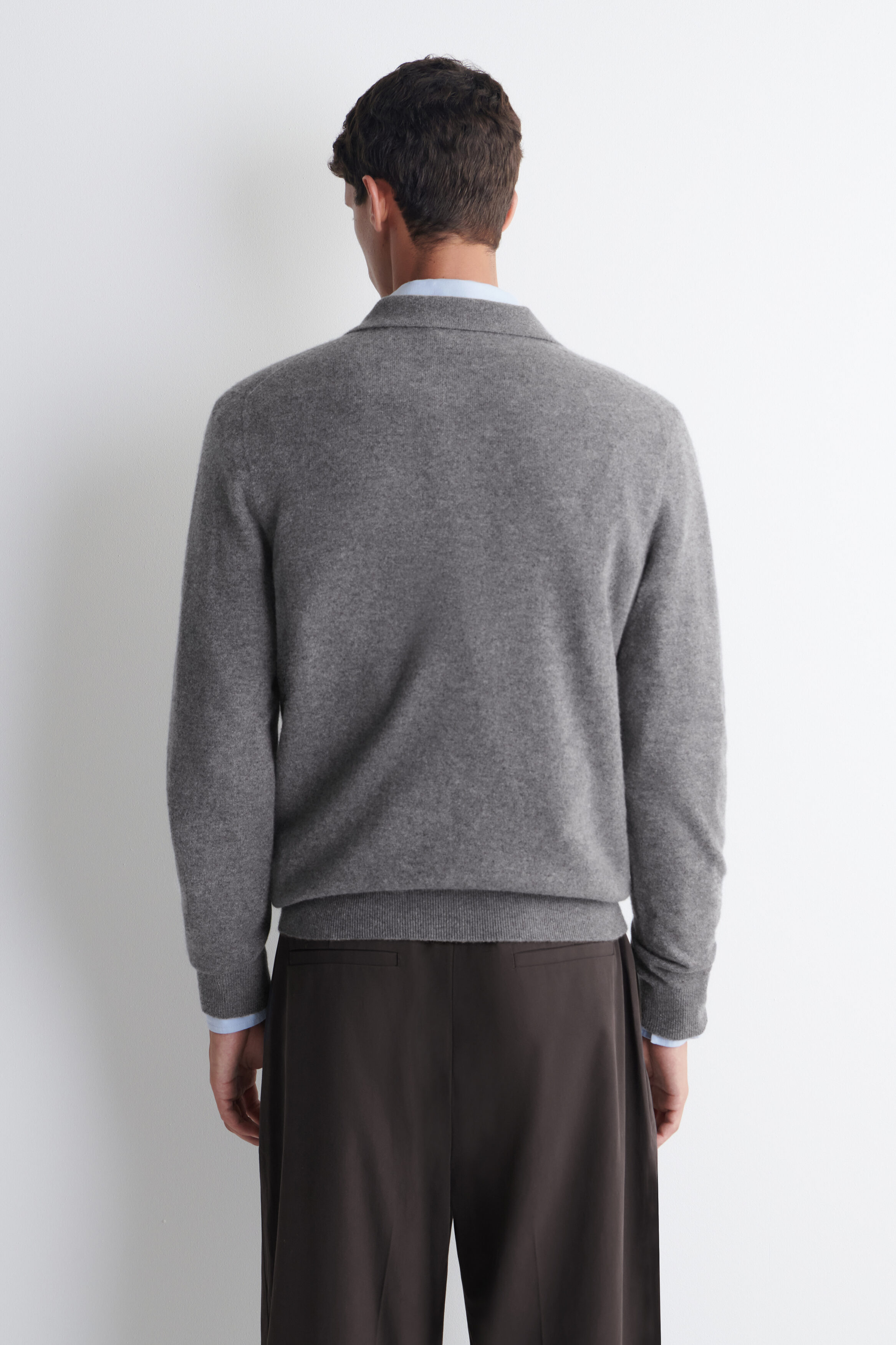 CASHMERE POLO SWEATER - GRAY MÉLANGE