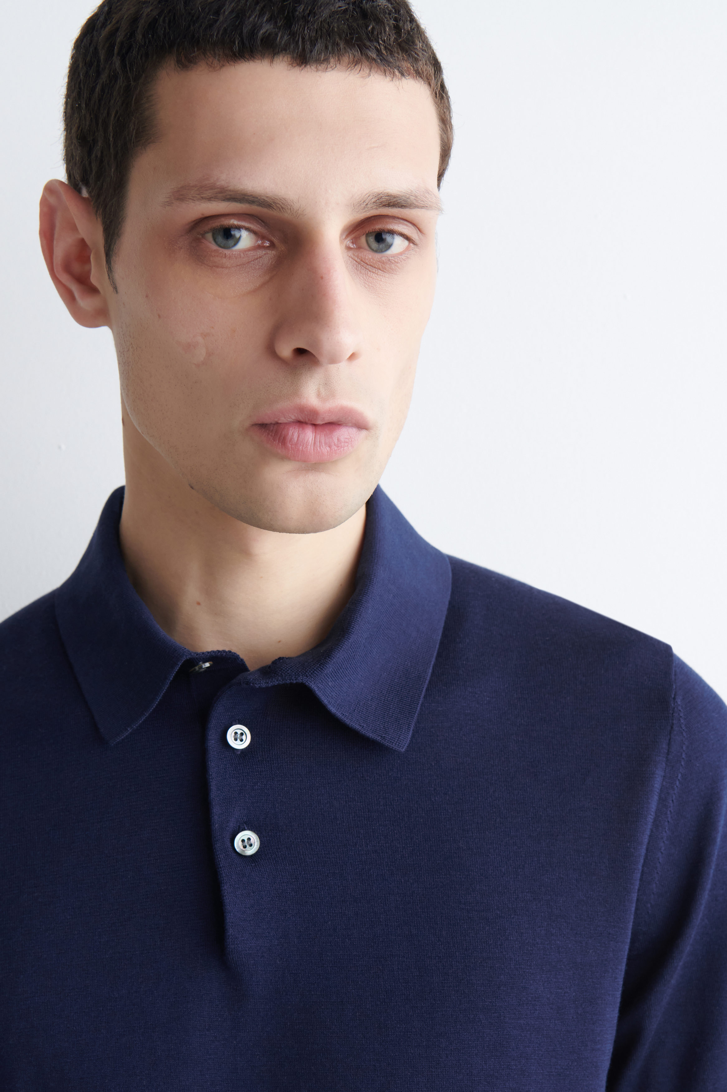 SLIM KNITTED SILK POLO SHIRT - BLUE