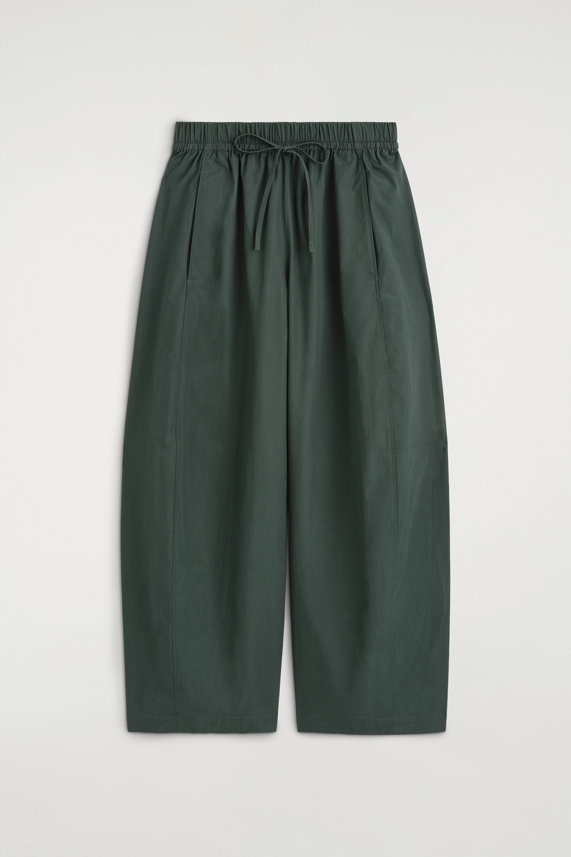 ELASTICATED BARREL-LEG PANTS - DARK GREEN