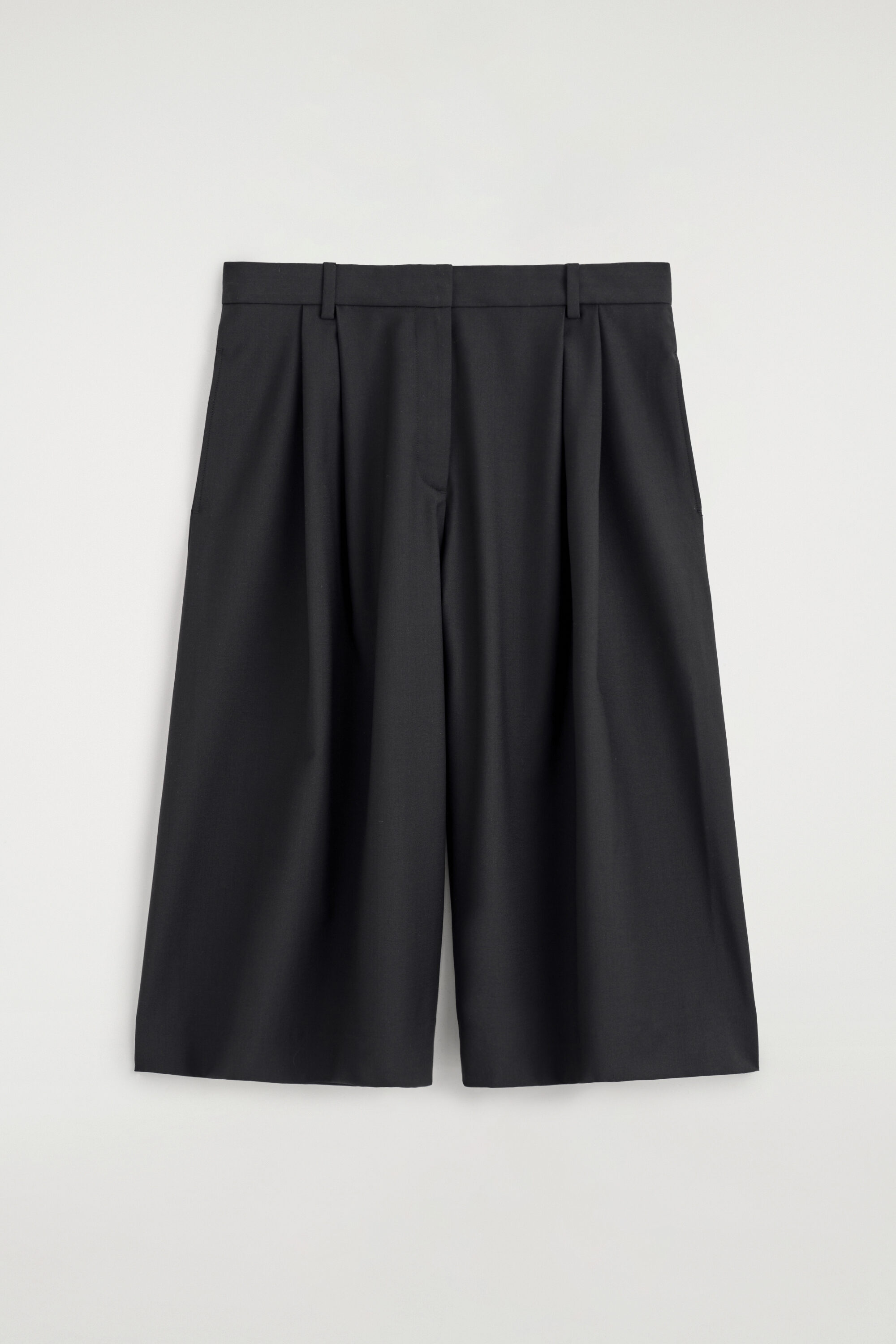 PLEATED WOOL-BLEND CULOTTES - BLACK