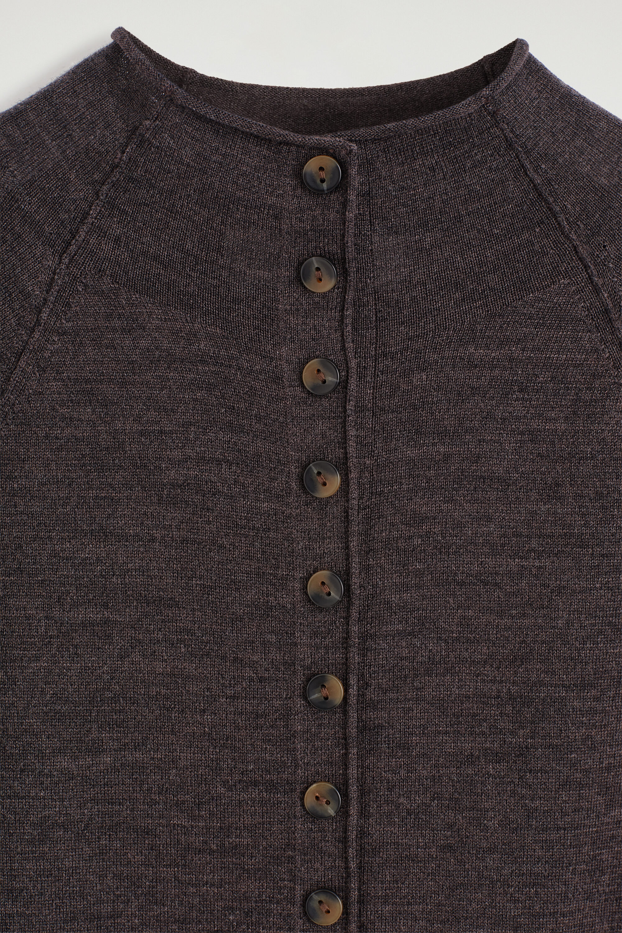 MERINO WOOL MOCK-NECK CARDIGAN - BROWN MÉLANGE
