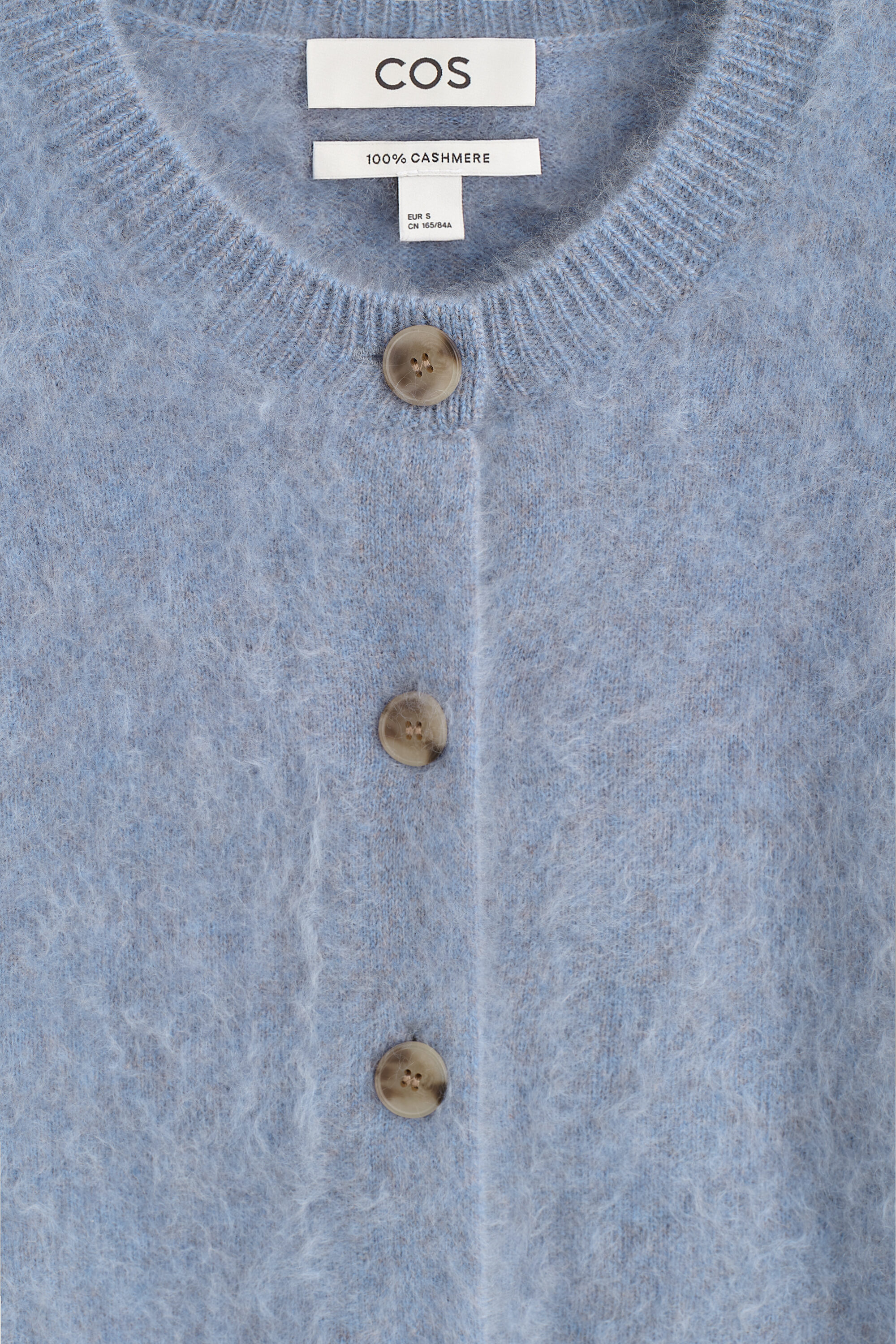 BRUSHED-CASHMERE CREW-NECK CARDIGAN - BLUE