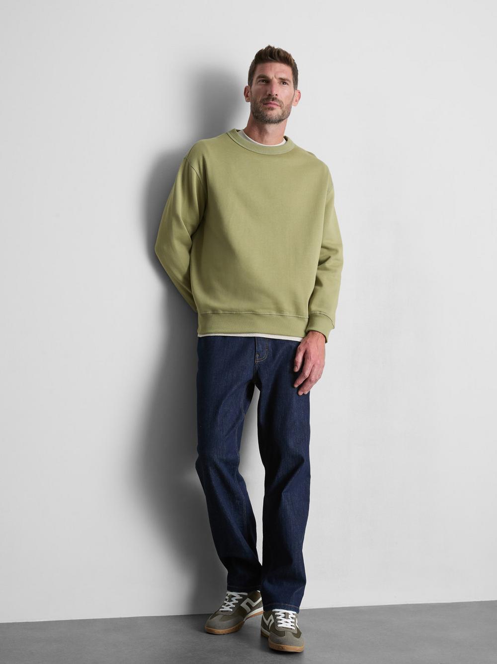 Cotton Rich Oversized Crew Neck Sweatshirt - Green