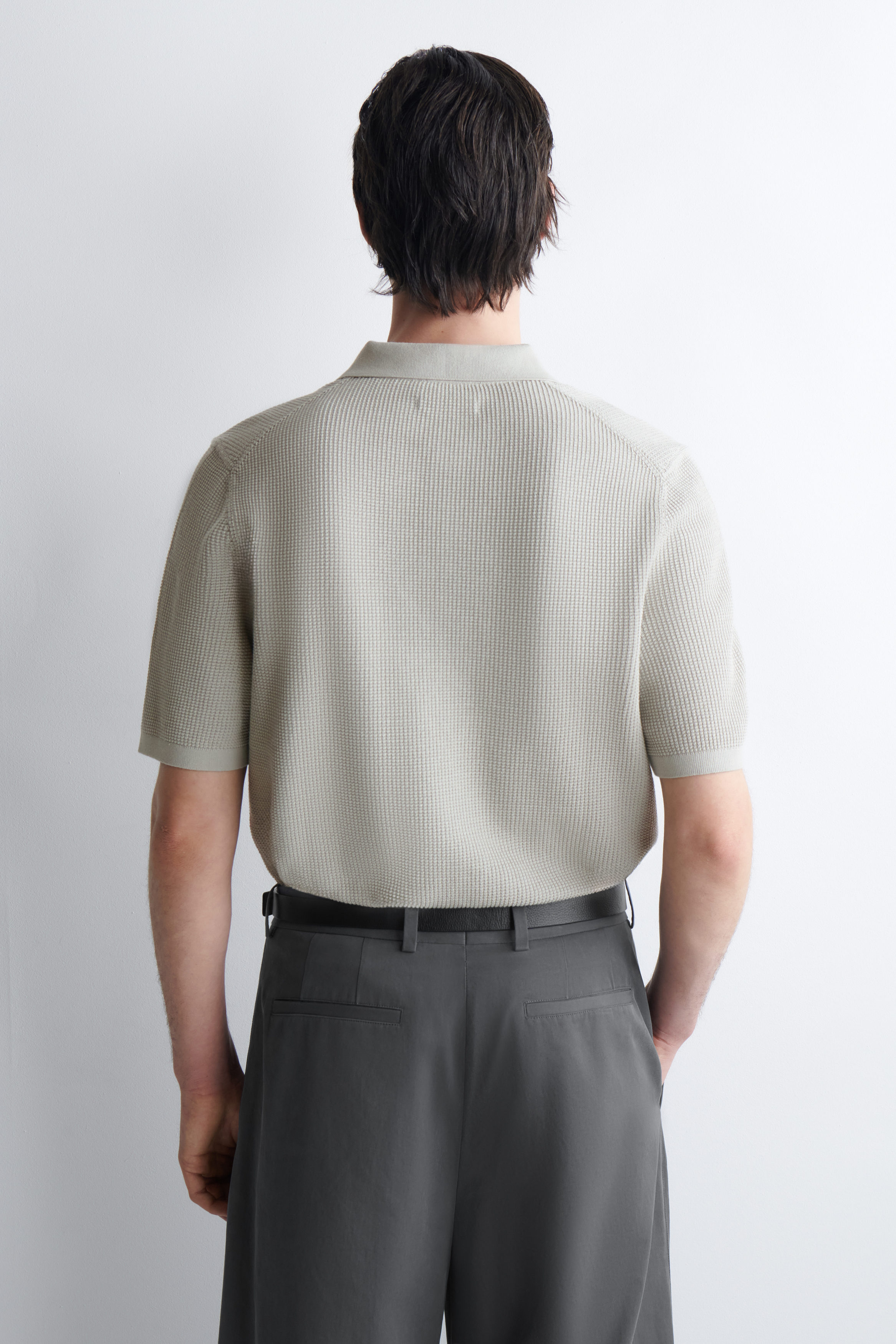 WAFFLE-KNIT COTTON POLO SHIRT - LIGHT GREEN