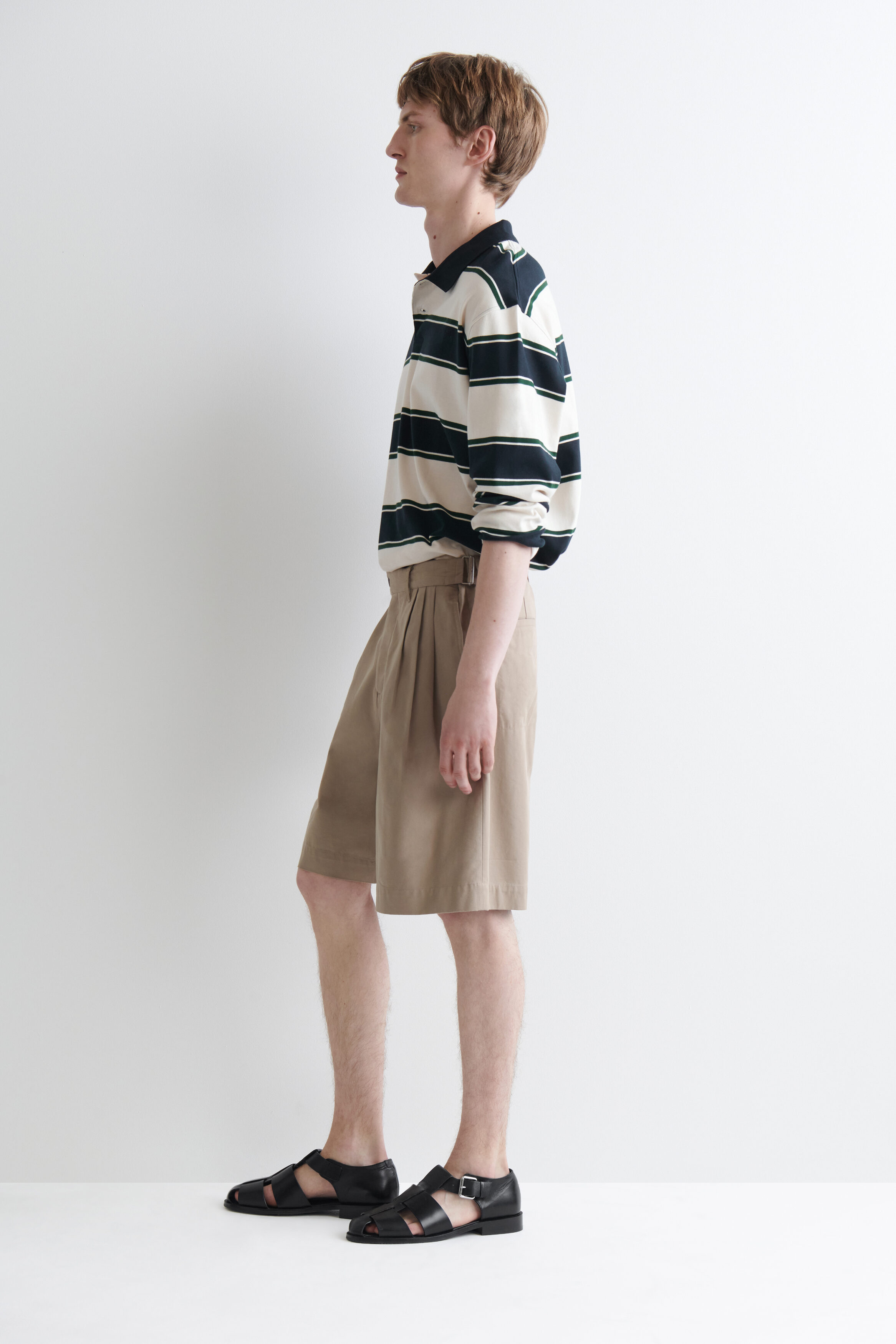 INTERLOCK COTTON POLO SHIRT - WHITE / NAVY / STRIPED