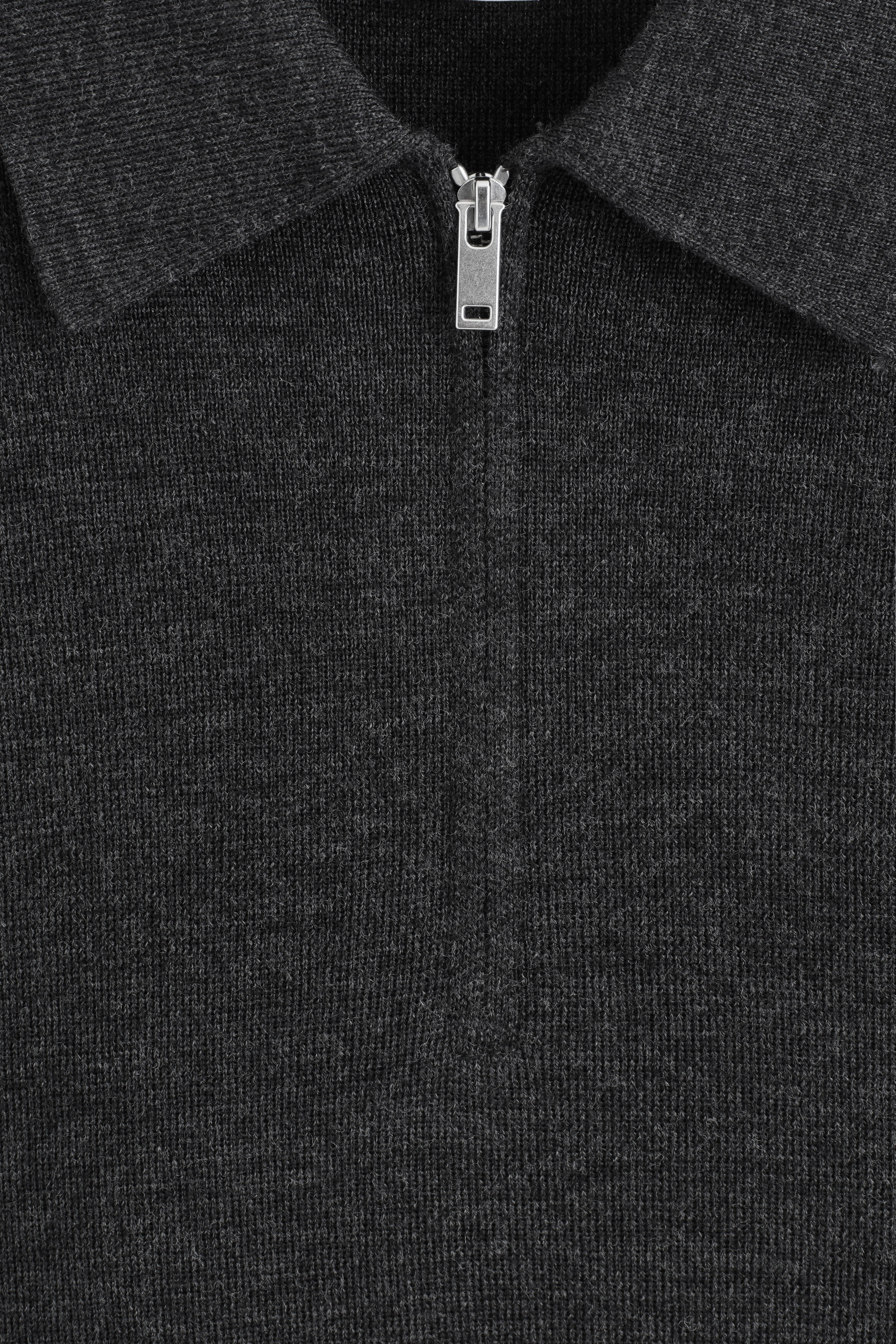 MERINO WOOL ZIP-UP POLO SHIRT - CHARCOAL