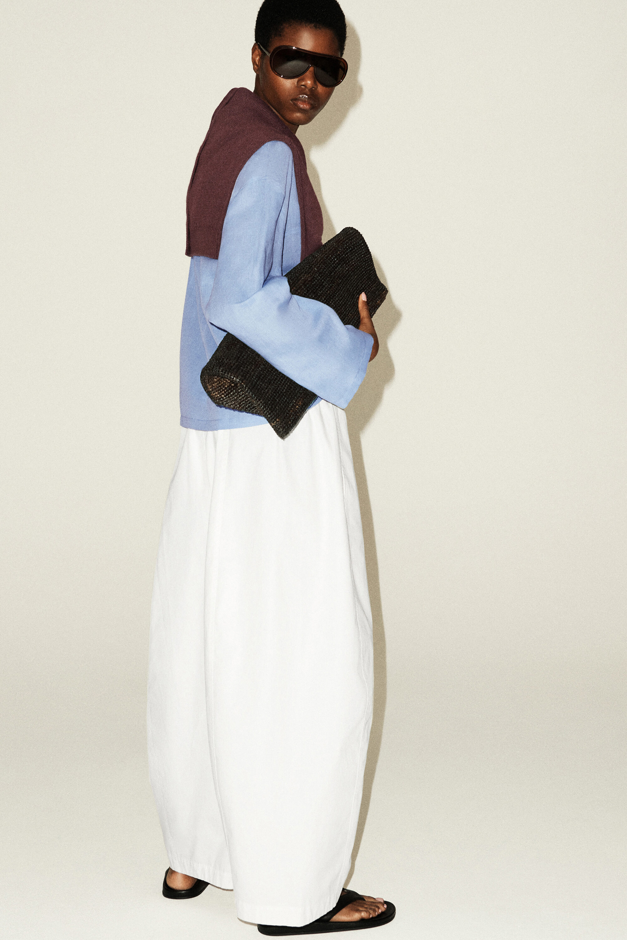 ELASTICATED BARREL-LEG PANTS - WHITE
