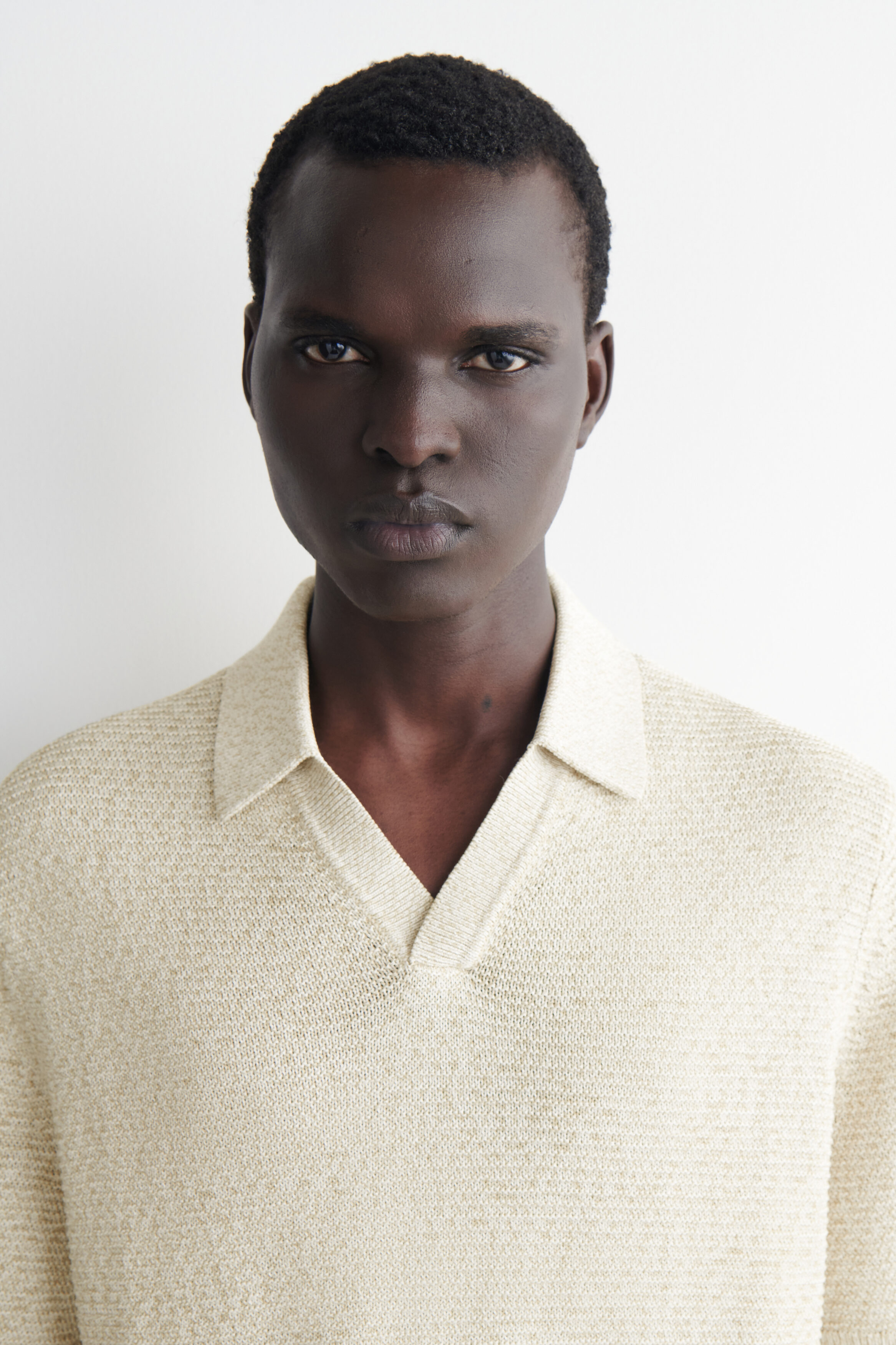 OPEN-KNIT POLO SHIRT - LIGHT-BEIGE MÉLANGE
