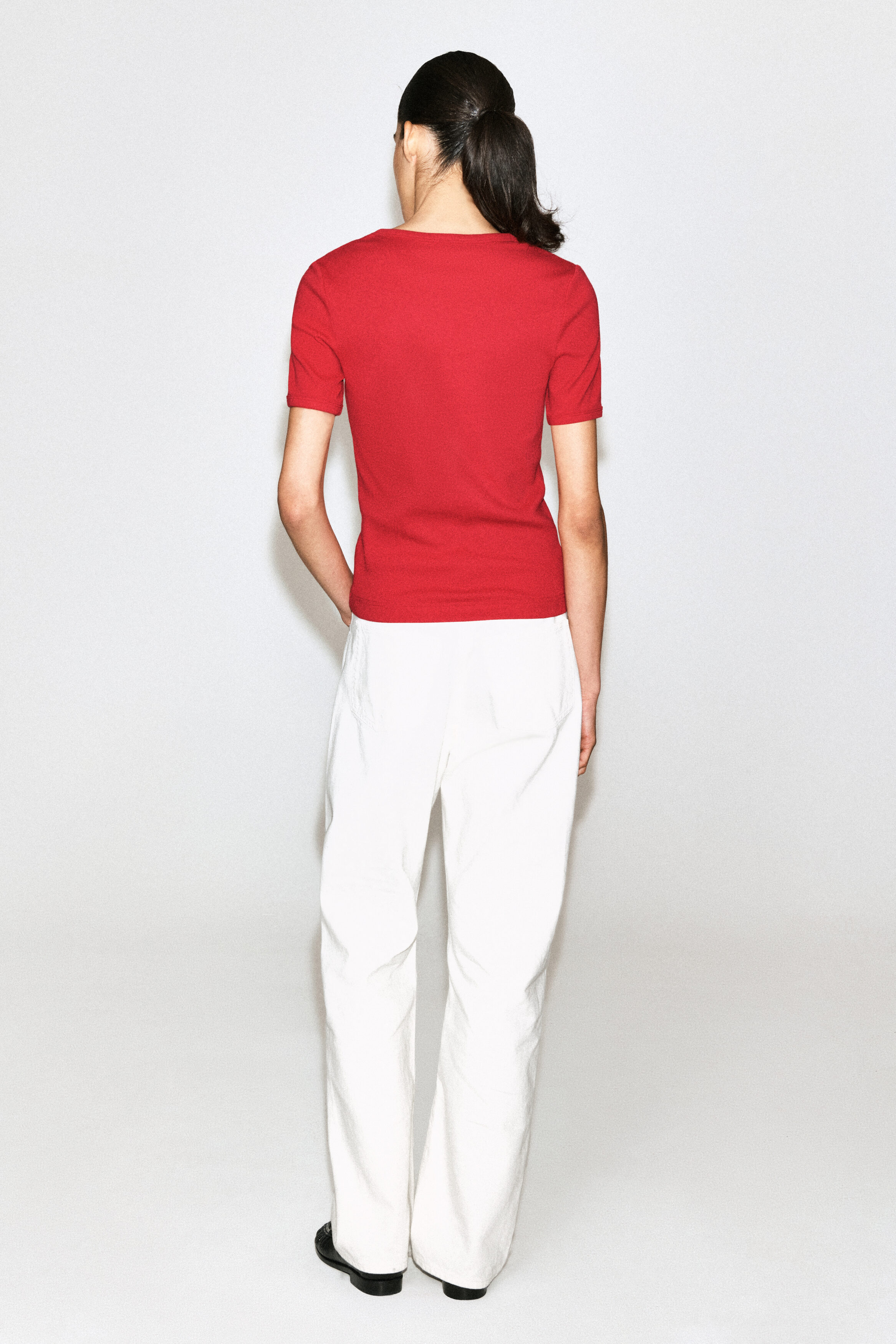 RIBBED HENLEY T-SHIRT - RED