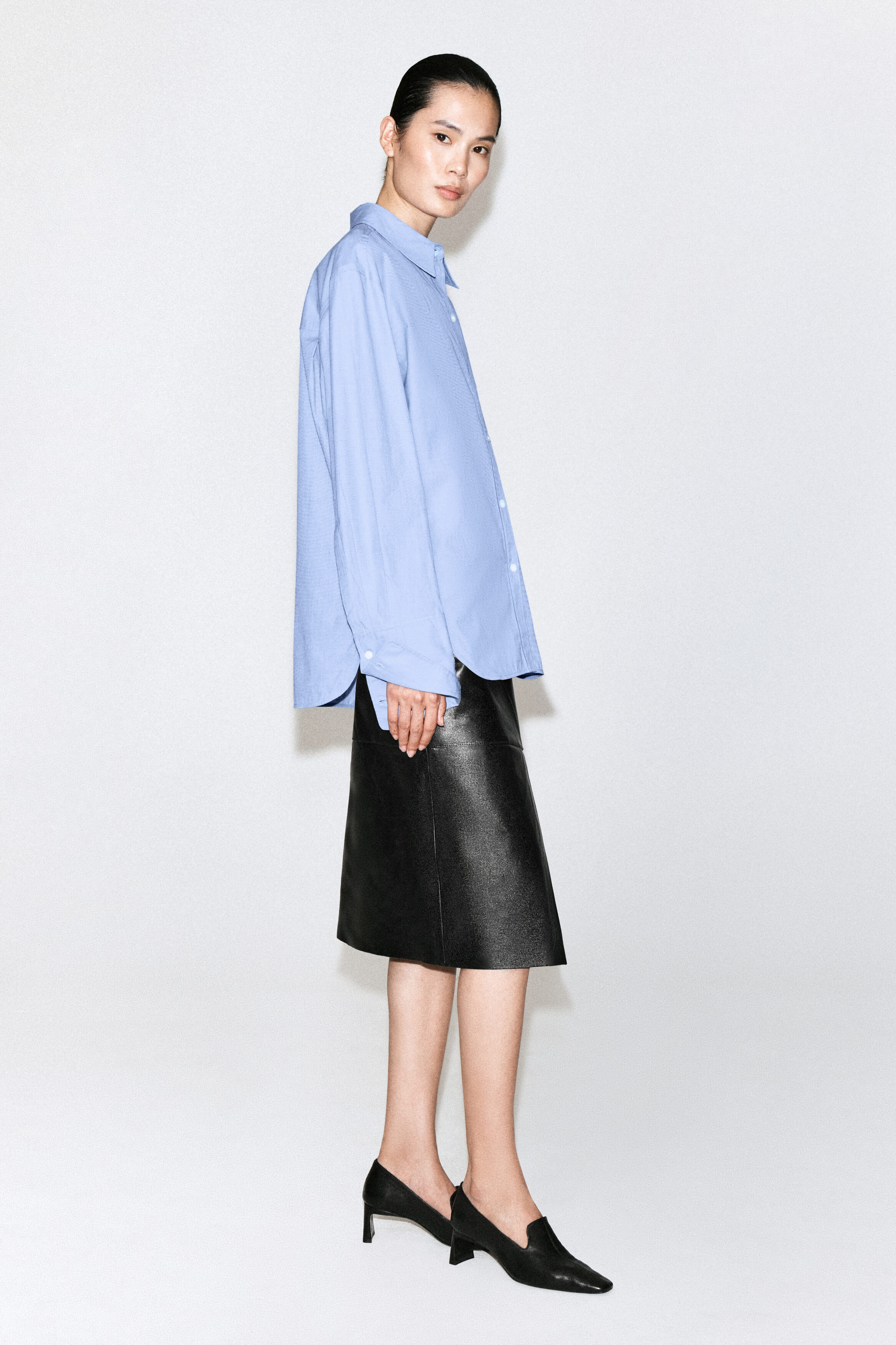 FOLDED-CUFF COTTON SHIRT - LIGHT-BLUE MÉLANGE