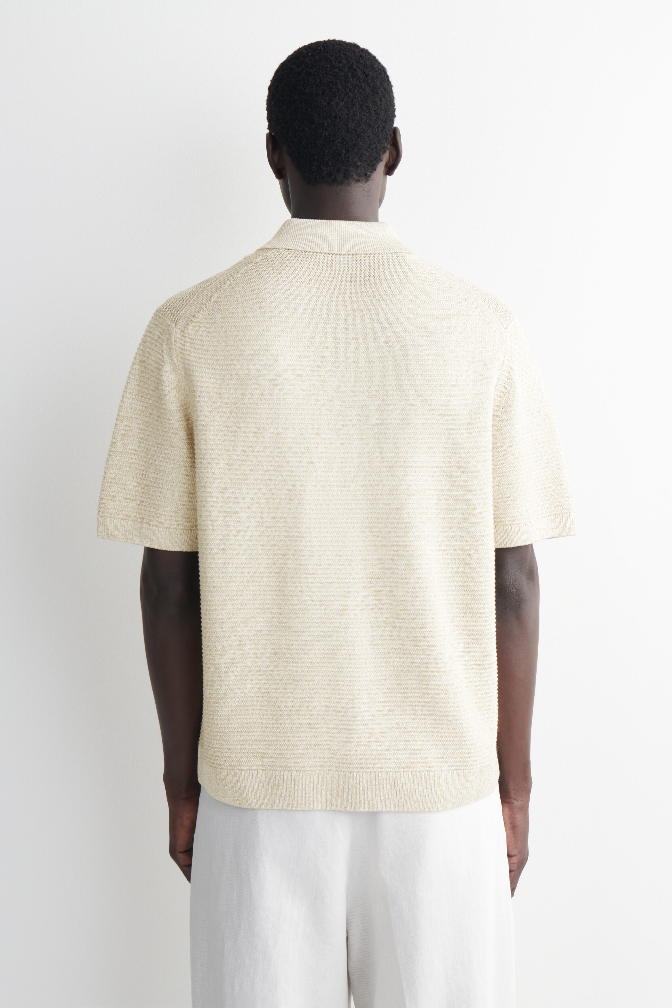 OPEN-KNIT POLO SHIRT - LIGHT-BEIGE MÉLANGE