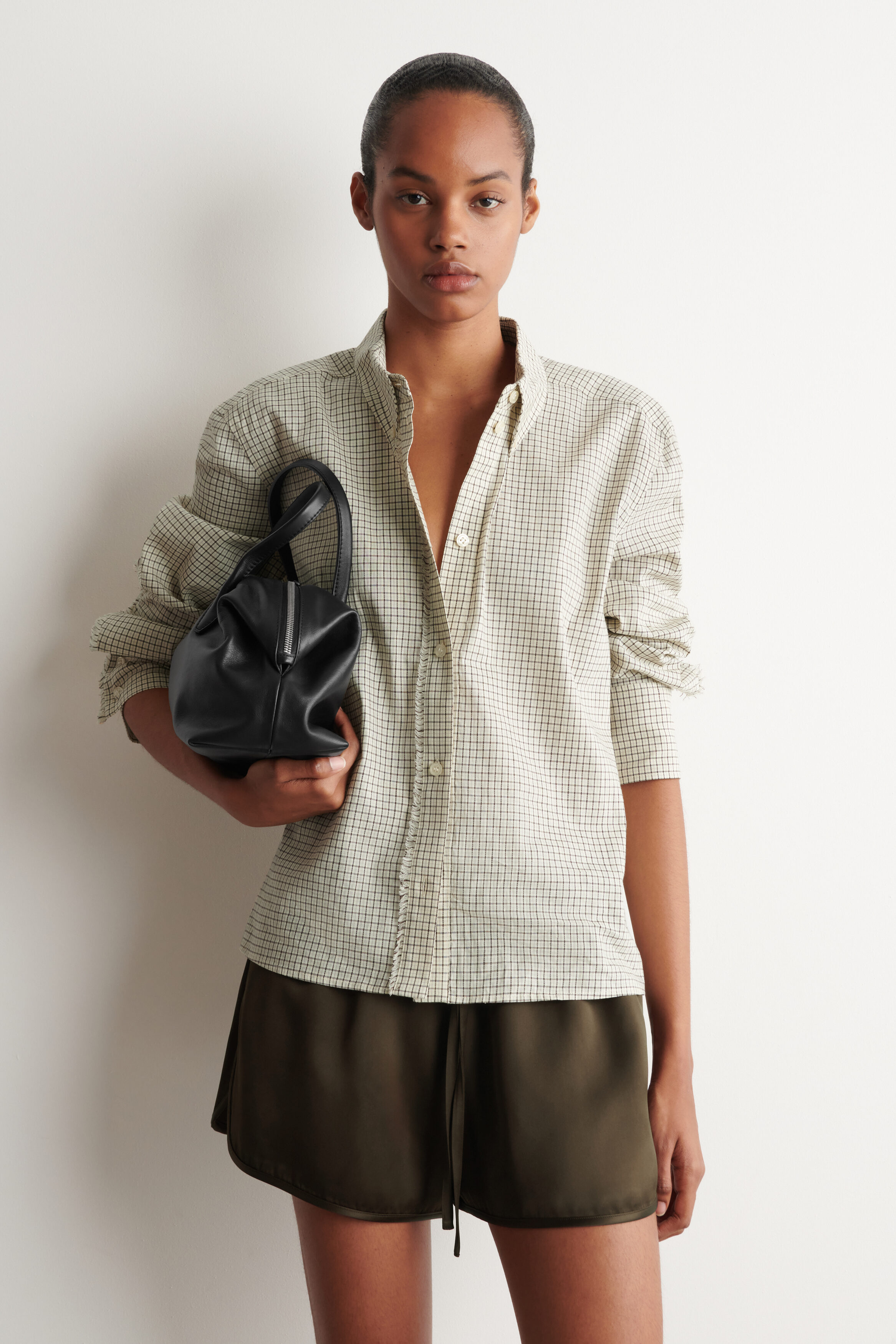 FRINGED CHECKED LINEN-COTTON SHIRT - BEIGE / CHECKED