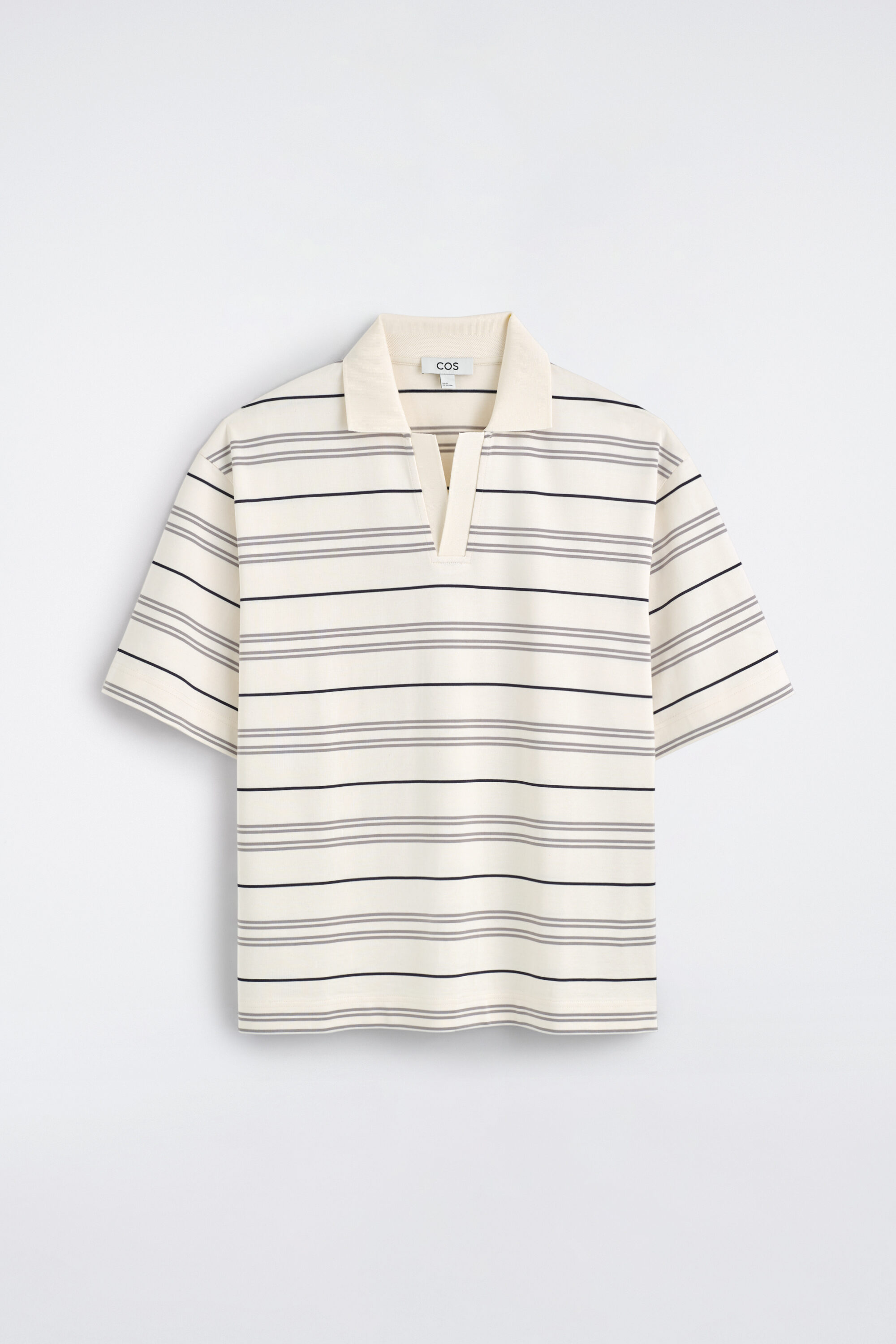 STRIPED OPEN-COLLAR POLO SHIRT - IVORY / STRIPED