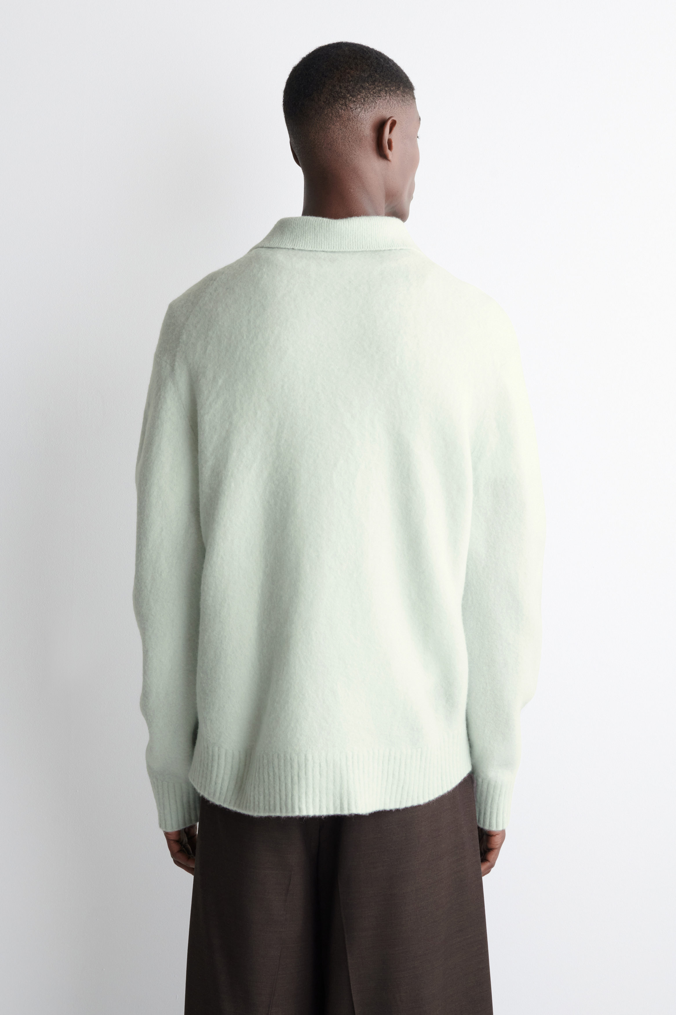 BRUSHED-WOOL POLO SHIRT - ICE BLUE