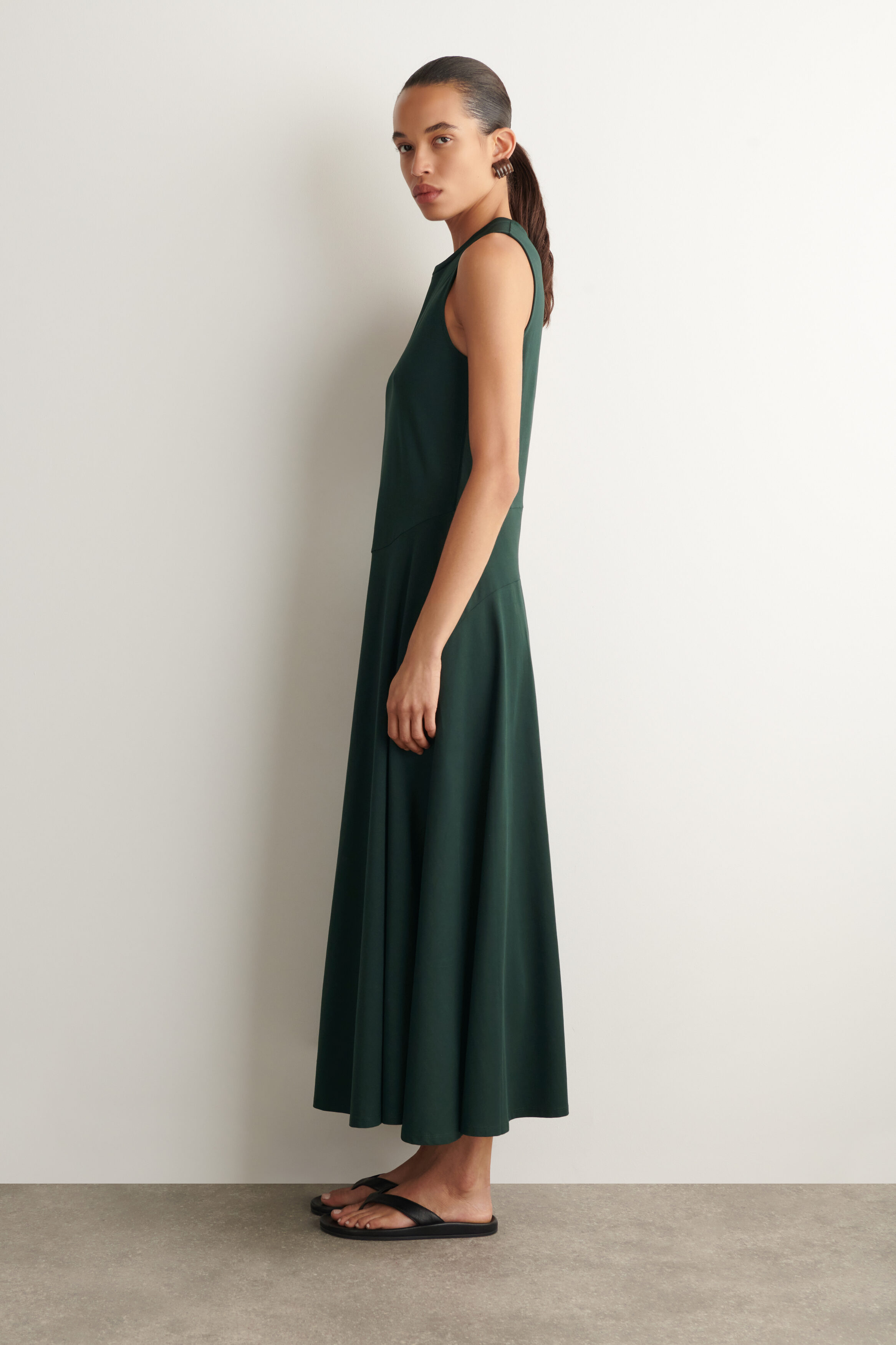 SCULPTURAL COTTON-JERSEY MIDI DRESS - DARK GREEN