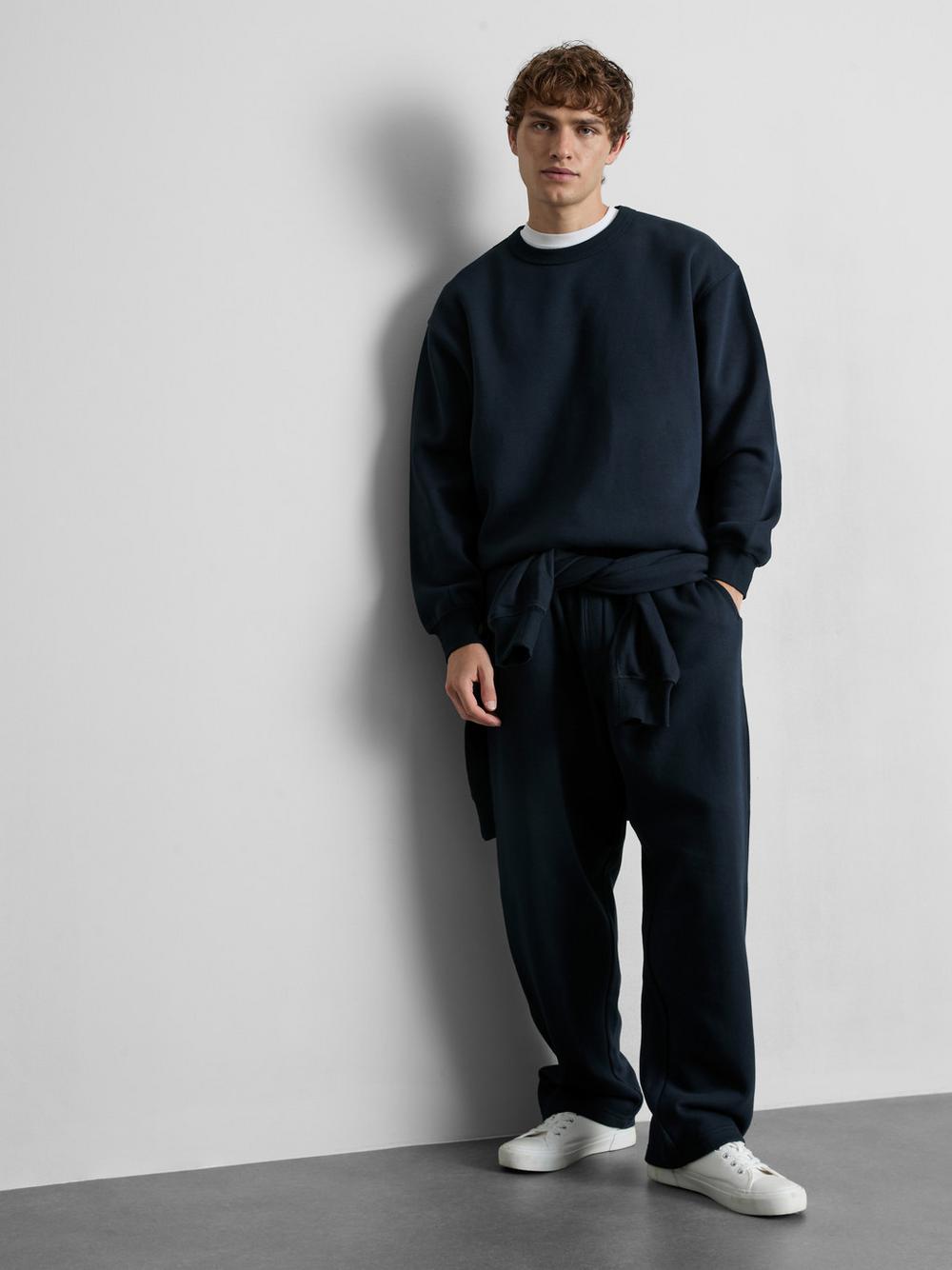 Cotton Rich Oversized Crew Neck Sweatshirt - Navy