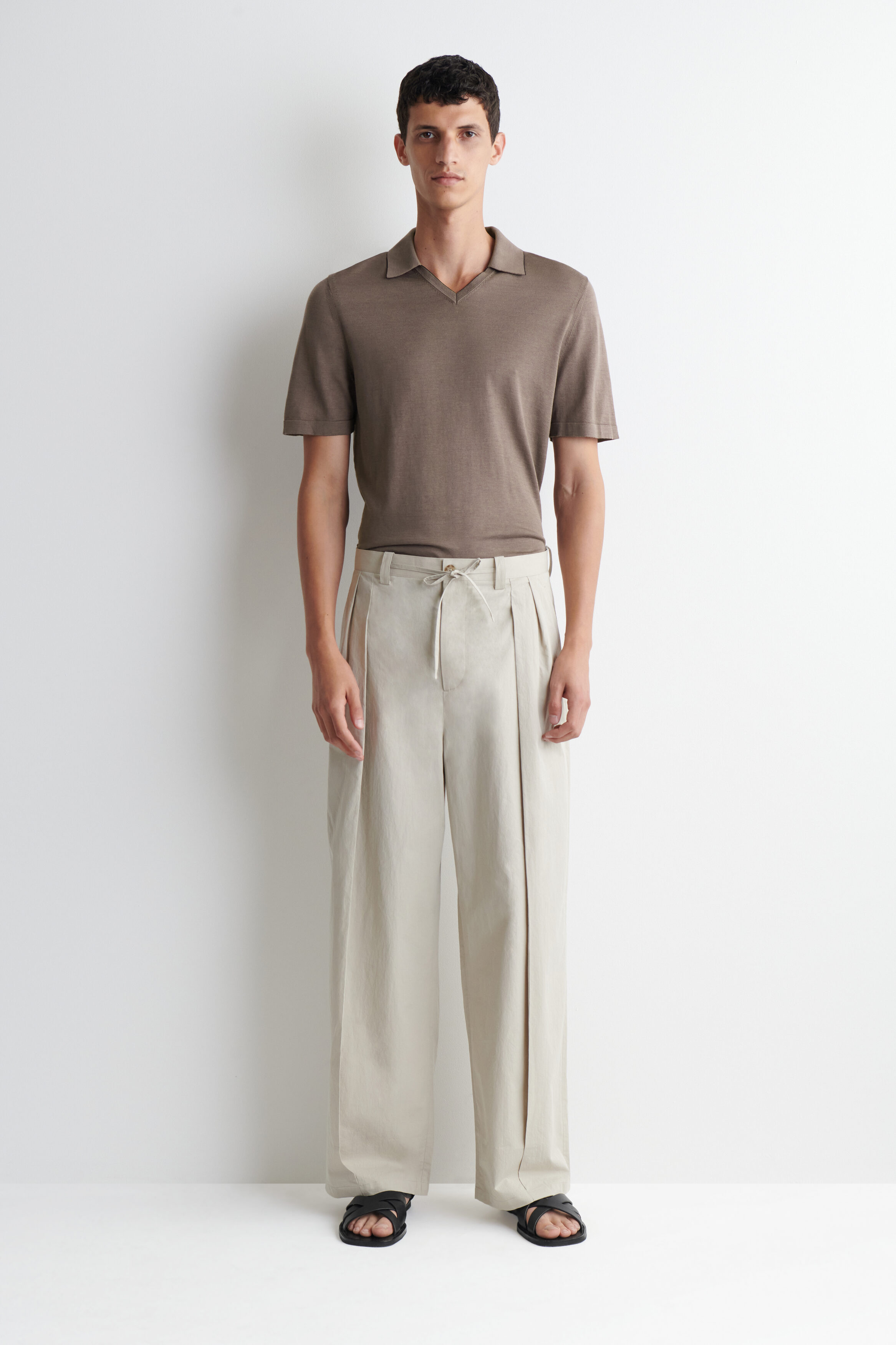 CONTRAST-TIPPED SILK-COTTON POLO SHIRT - BROWN