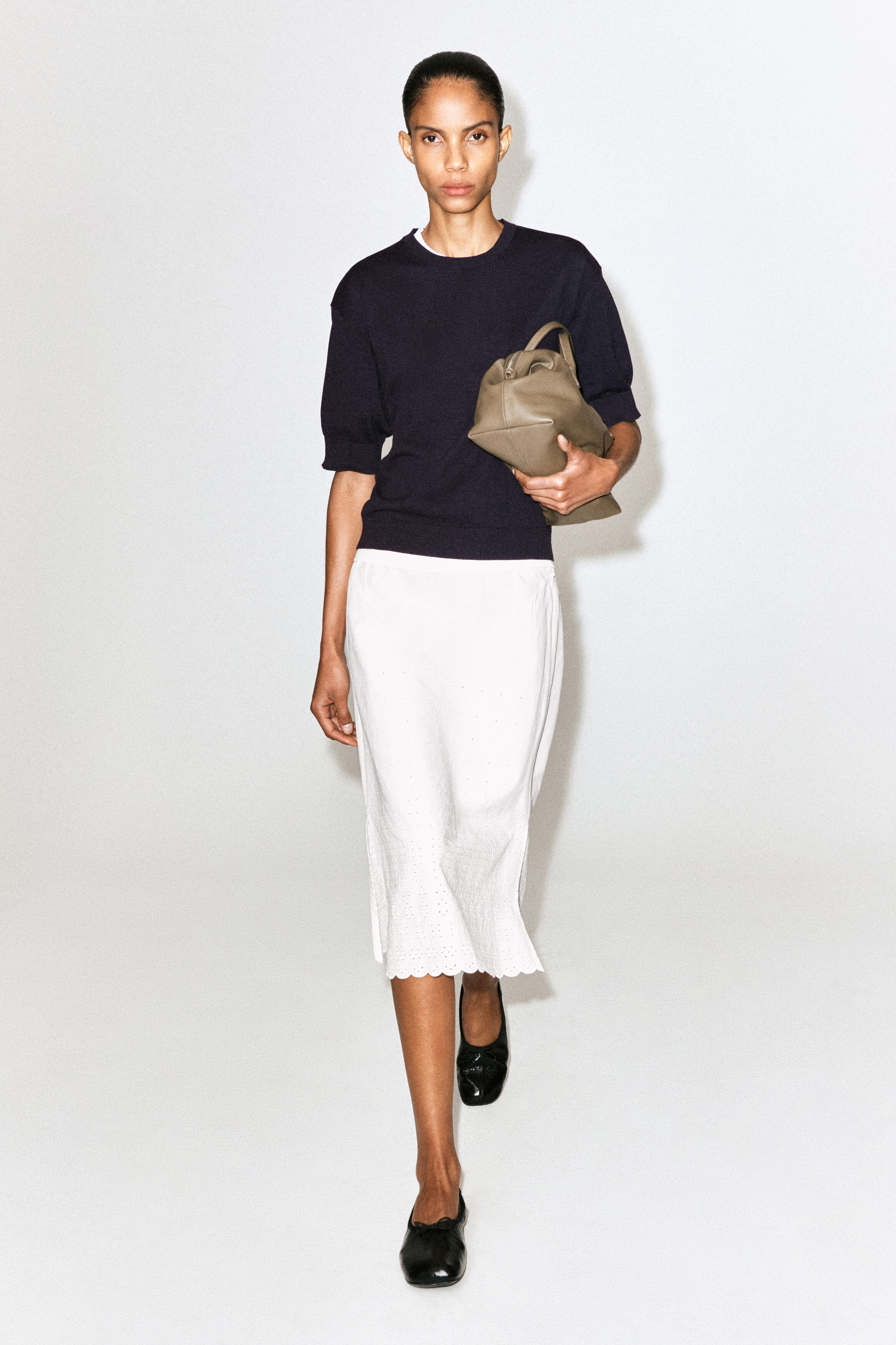 KNITTED COTTON T-SHIRT - NAVY