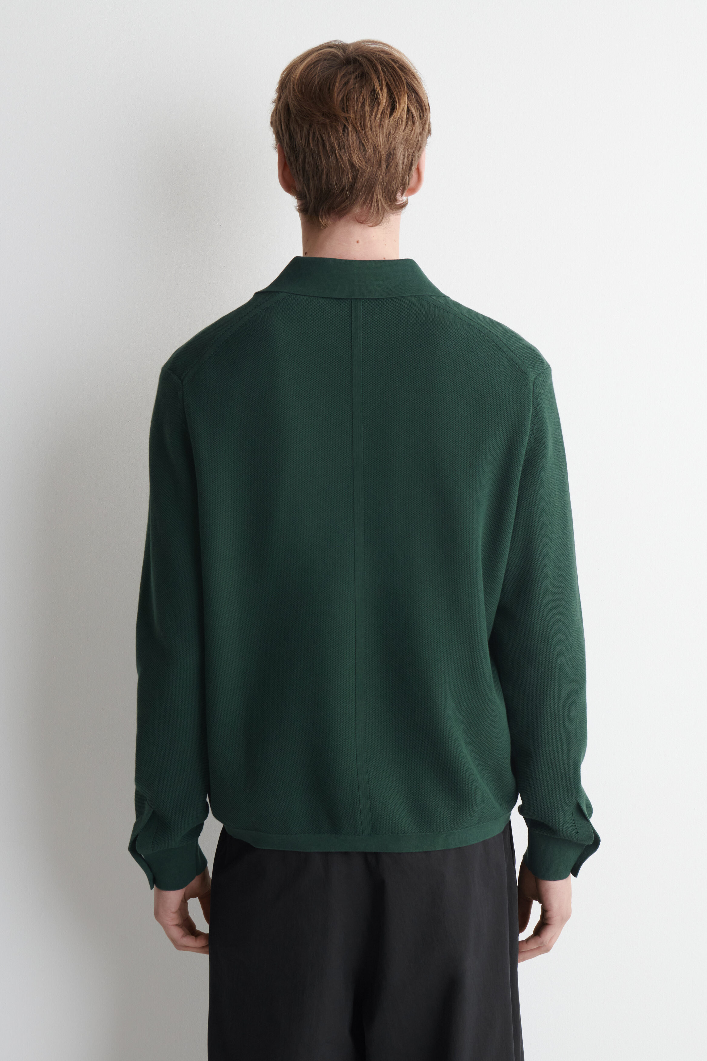 HONEYCOMB-KNIT POLO SHIRT - DARK GREEN