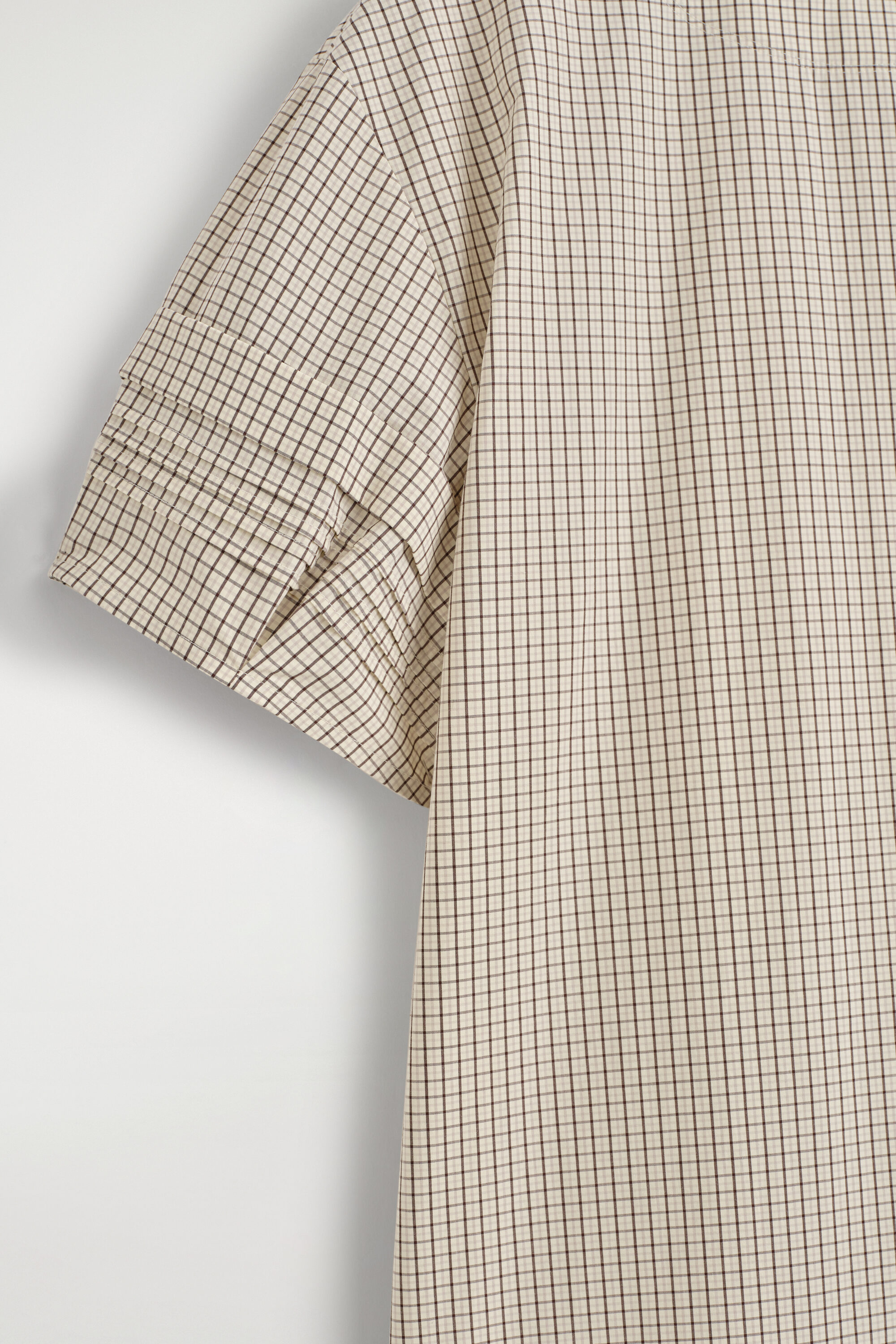 PINTUCKED COTTON MINI DRESS - BEIGE / CHECKED