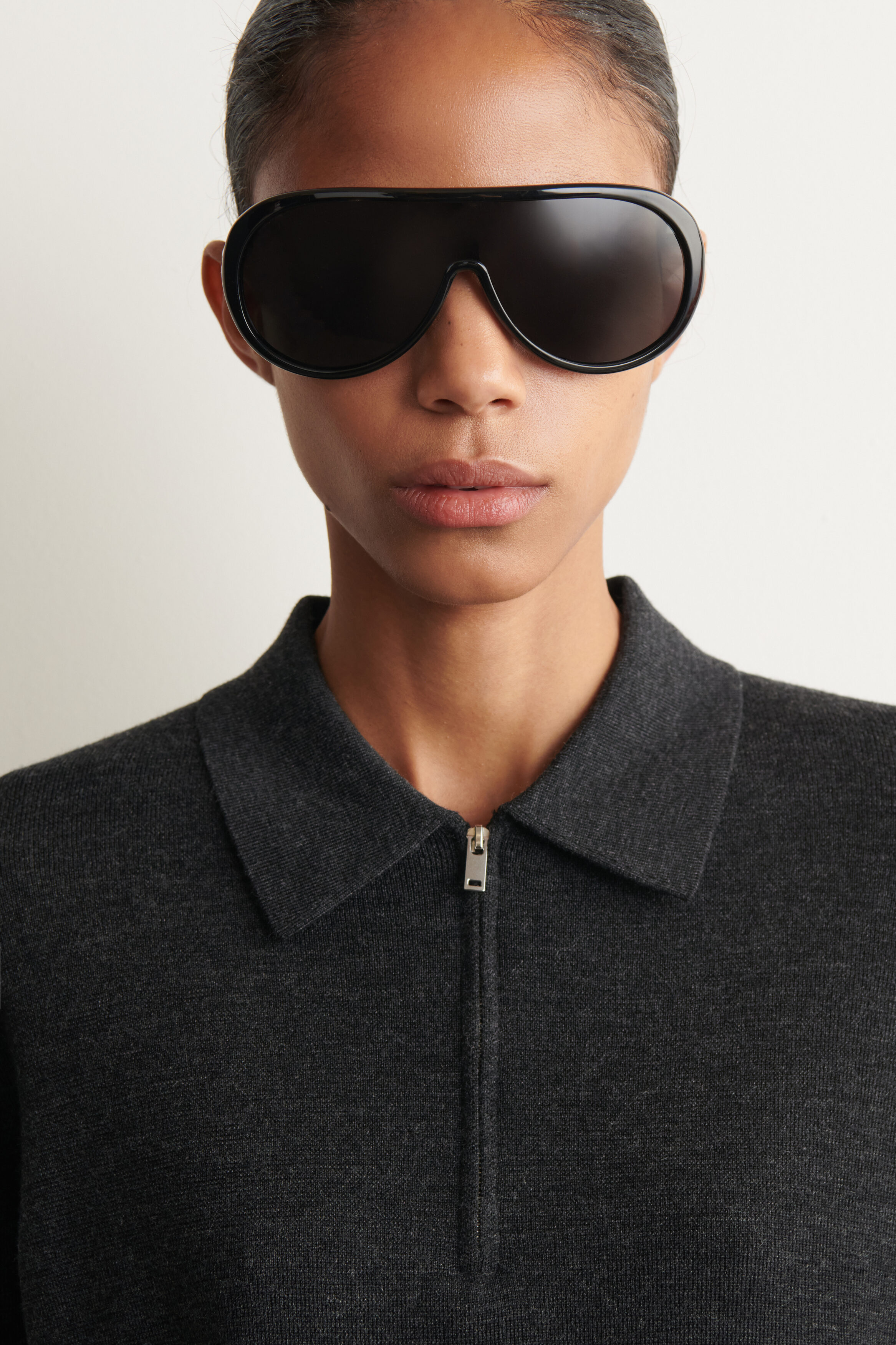 MERINO WOOL ZIP-UP POLO SHIRT - CHARCOAL