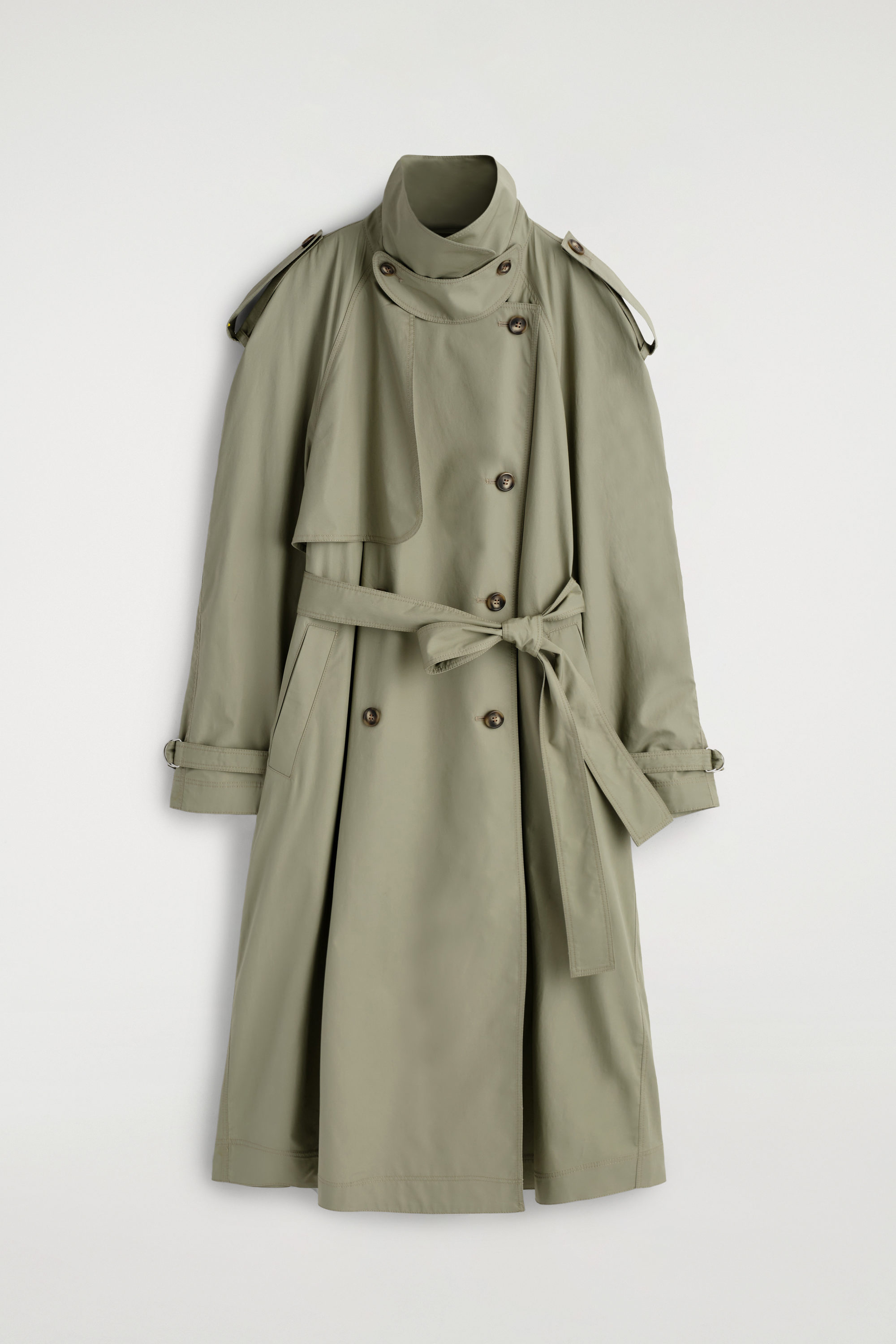 mock-NECK COTTON TRENCH COAT - LIGHT KHAKI