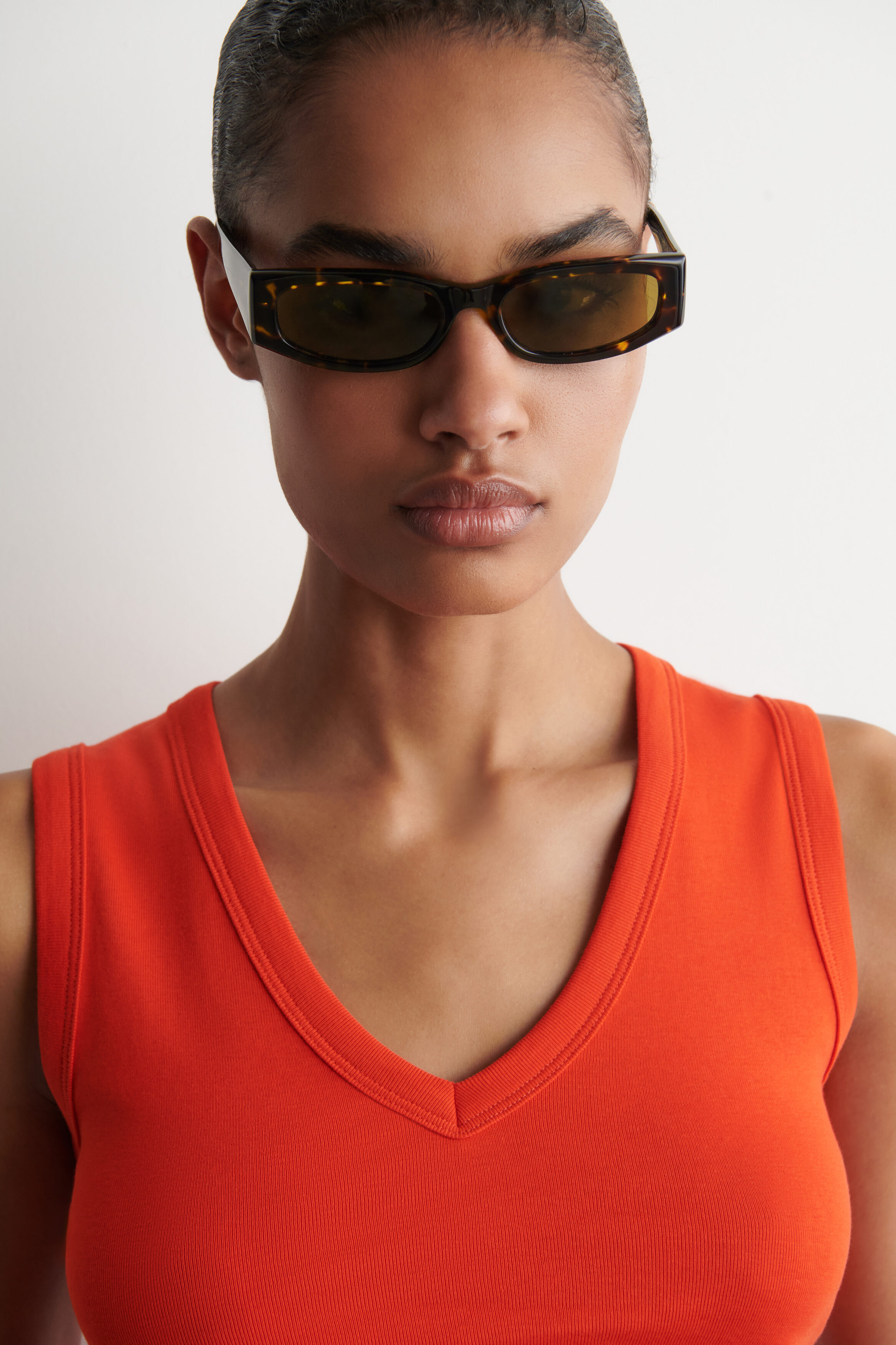 COTTON V-NECK TANK TOP - ORANGE