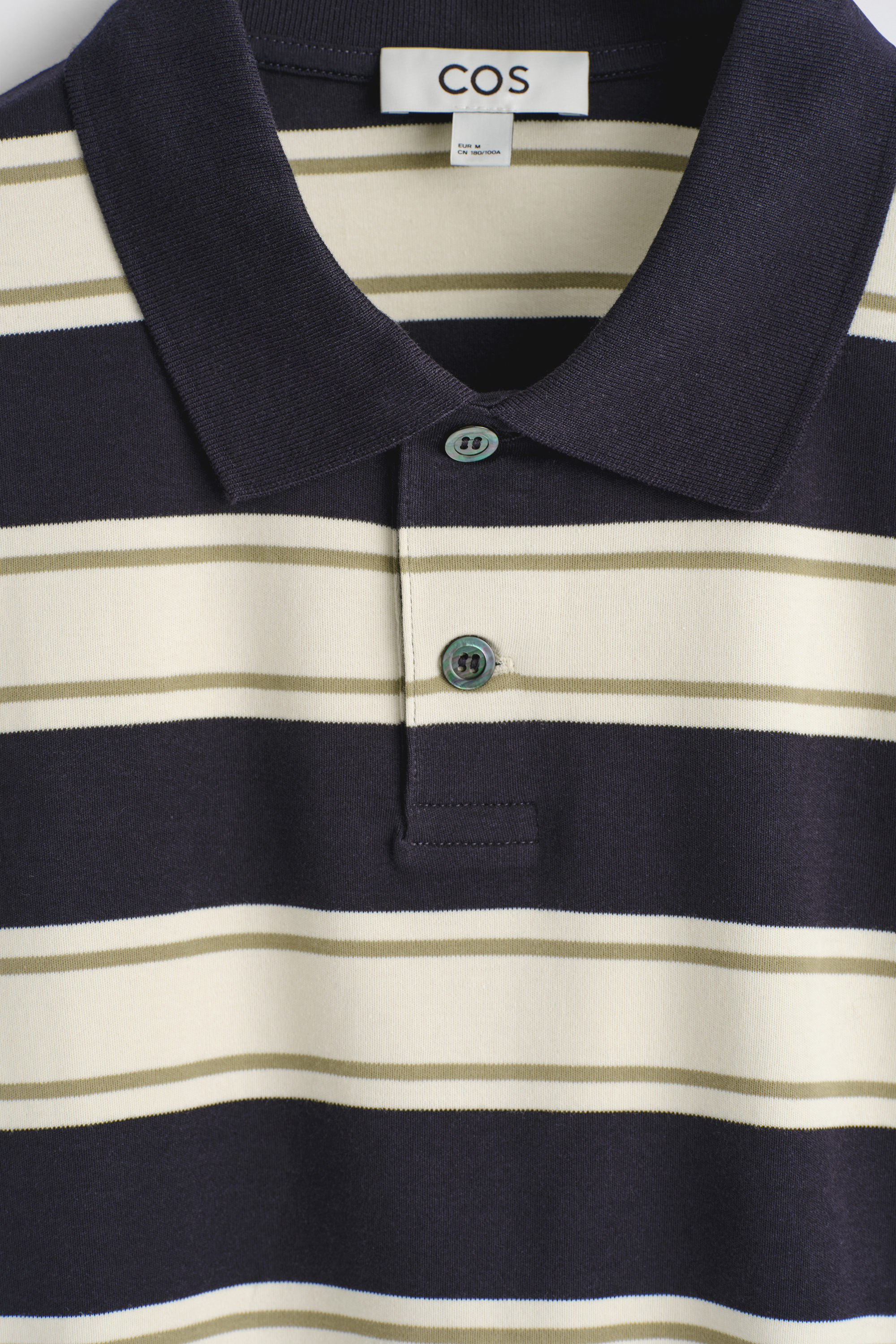 INTERLOCK COTTON POLO SHIRT - ECRU / NAVY / STRIPED