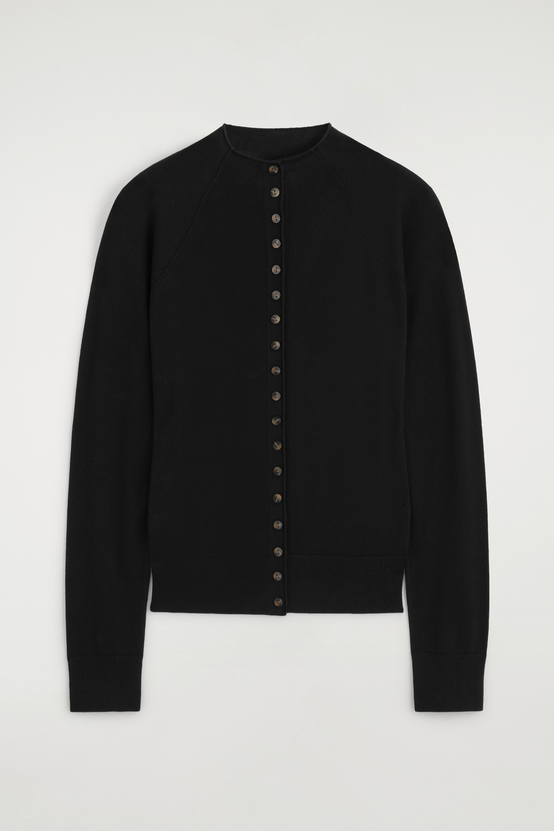 MERINO WOOL MOCK-NECK CARDIGAN - BLACK
