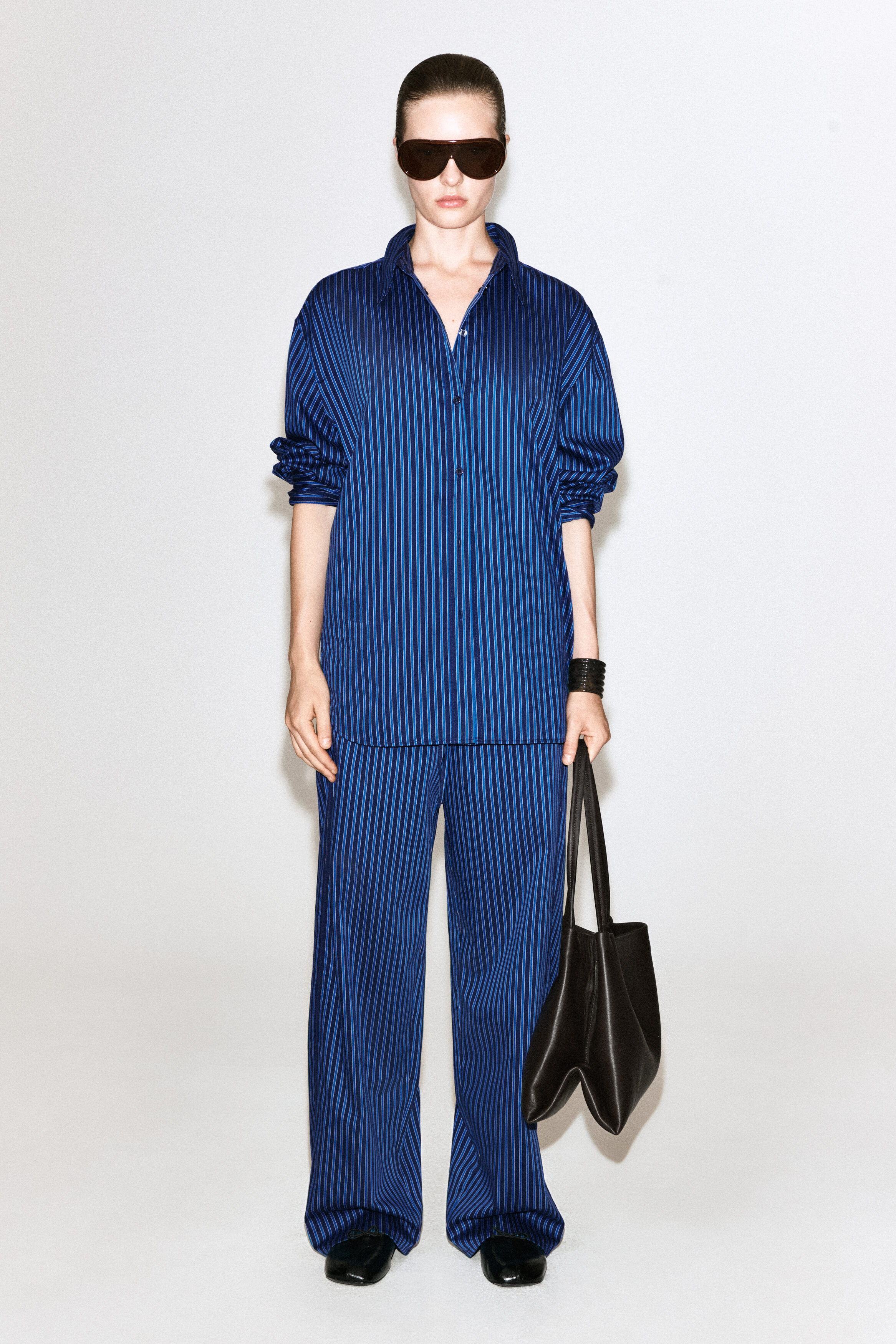 FOLDED-CUFF COTTON SHIRT - BLUE / STRIPED