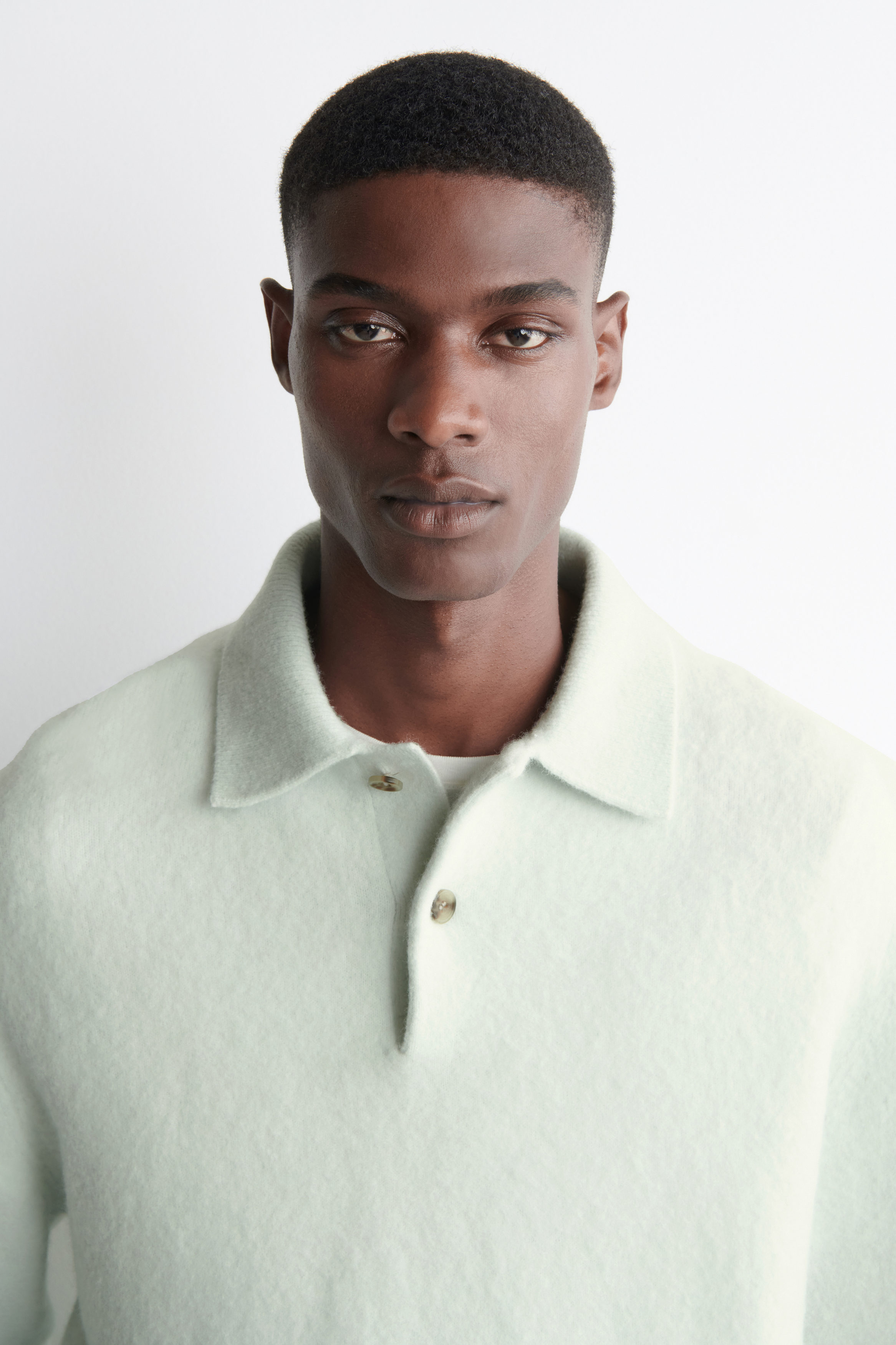 BRUSHED-WOOL POLO SHIRT - ICE BLUE