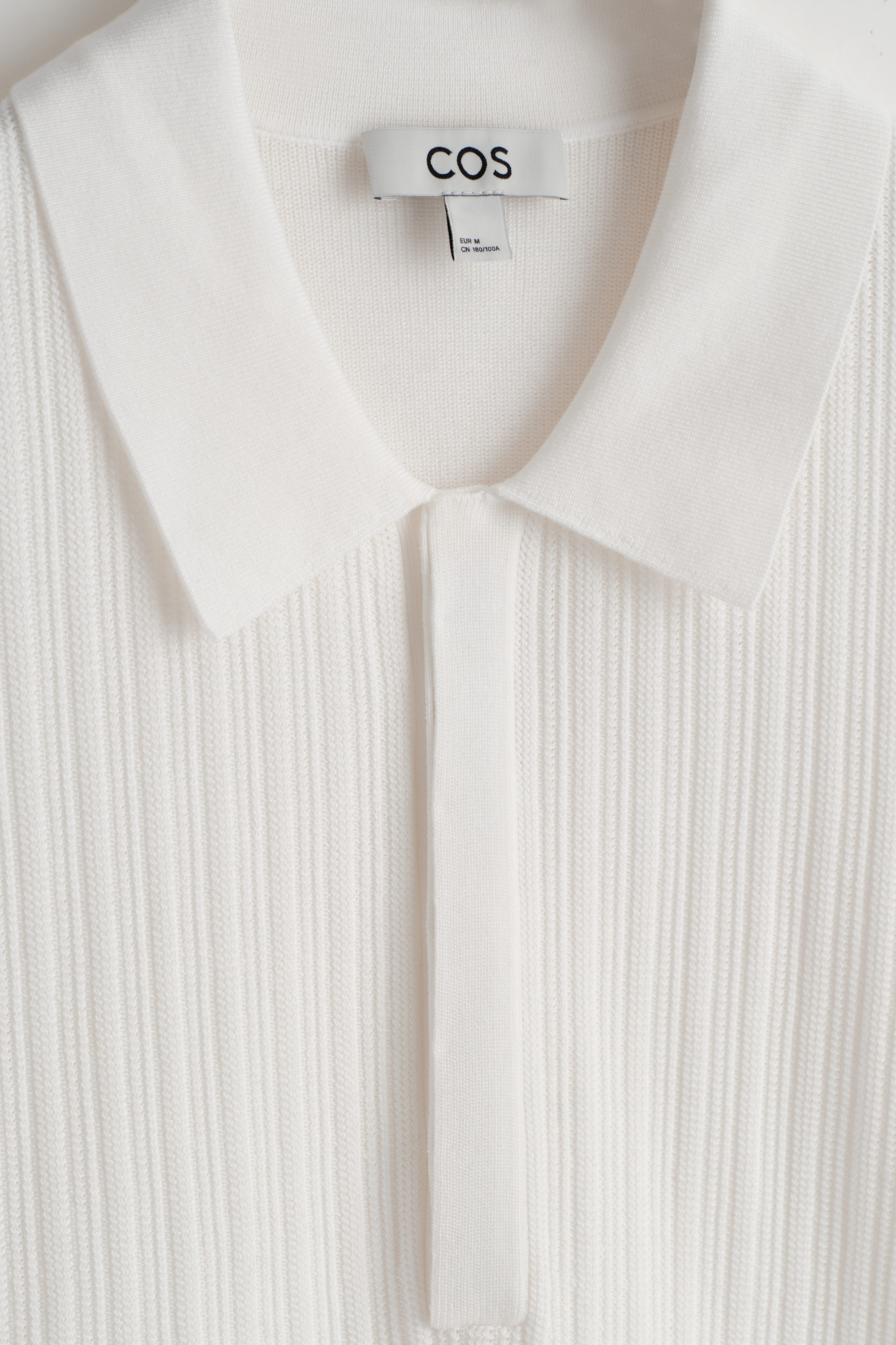 TEXTURED-PANEL COTTON POLO SHIRT - WHITE