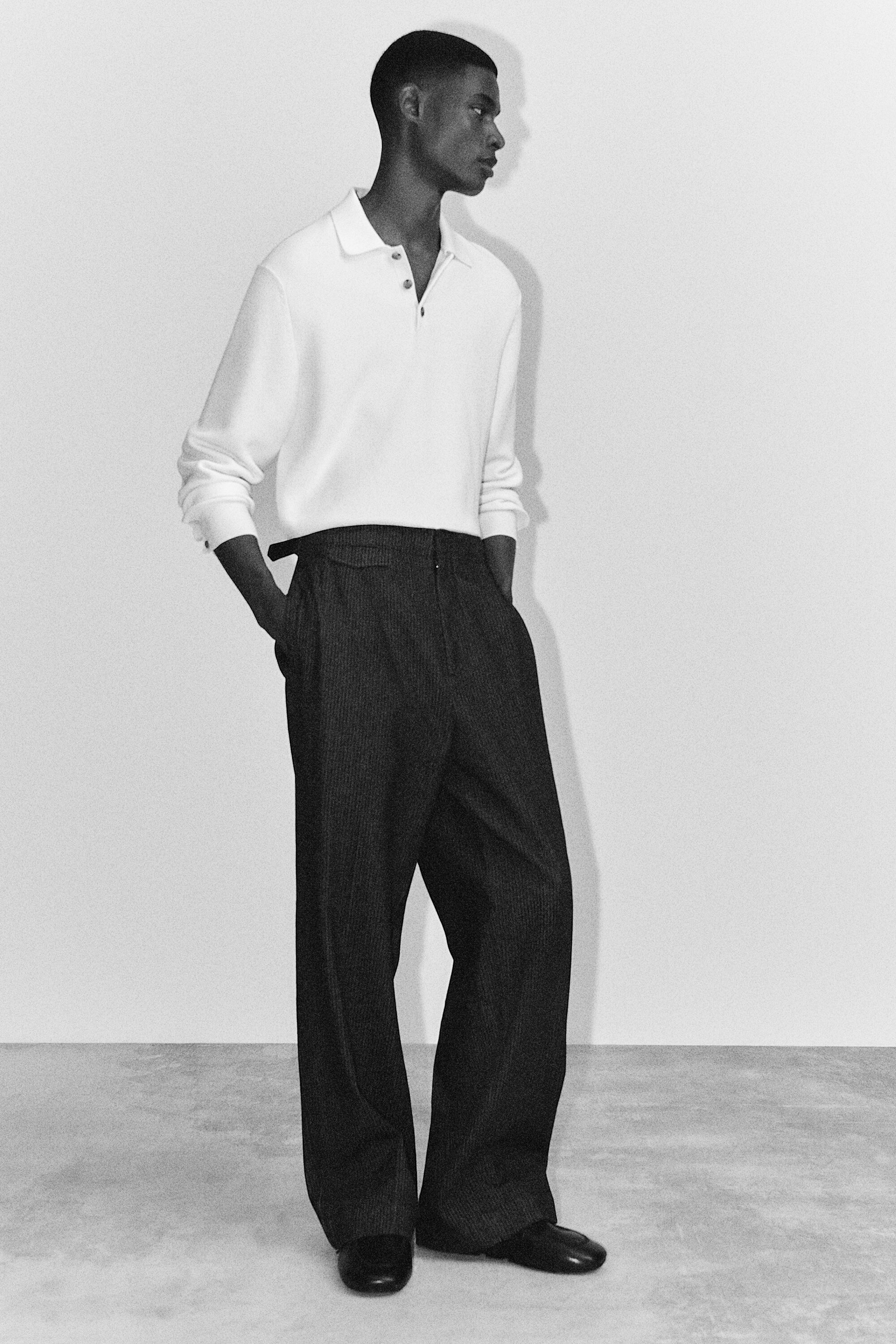 HONEYCOMB-KNIT POLO SHIRT - OFF-WHITE