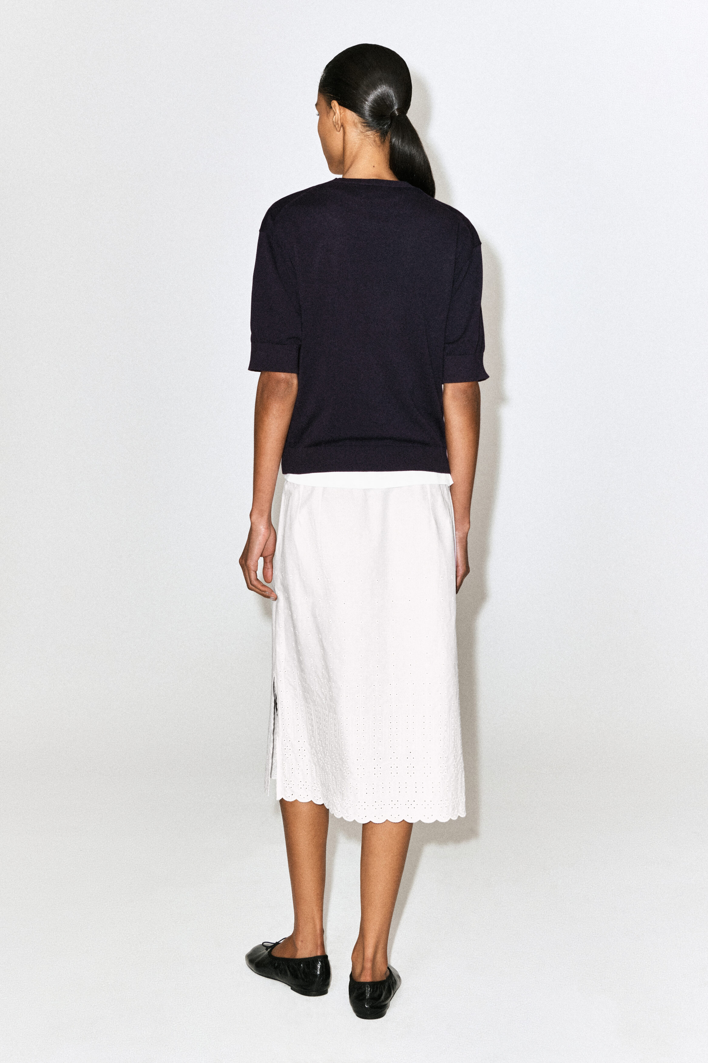 KNITTED COTTON T-SHIRT - NAVY