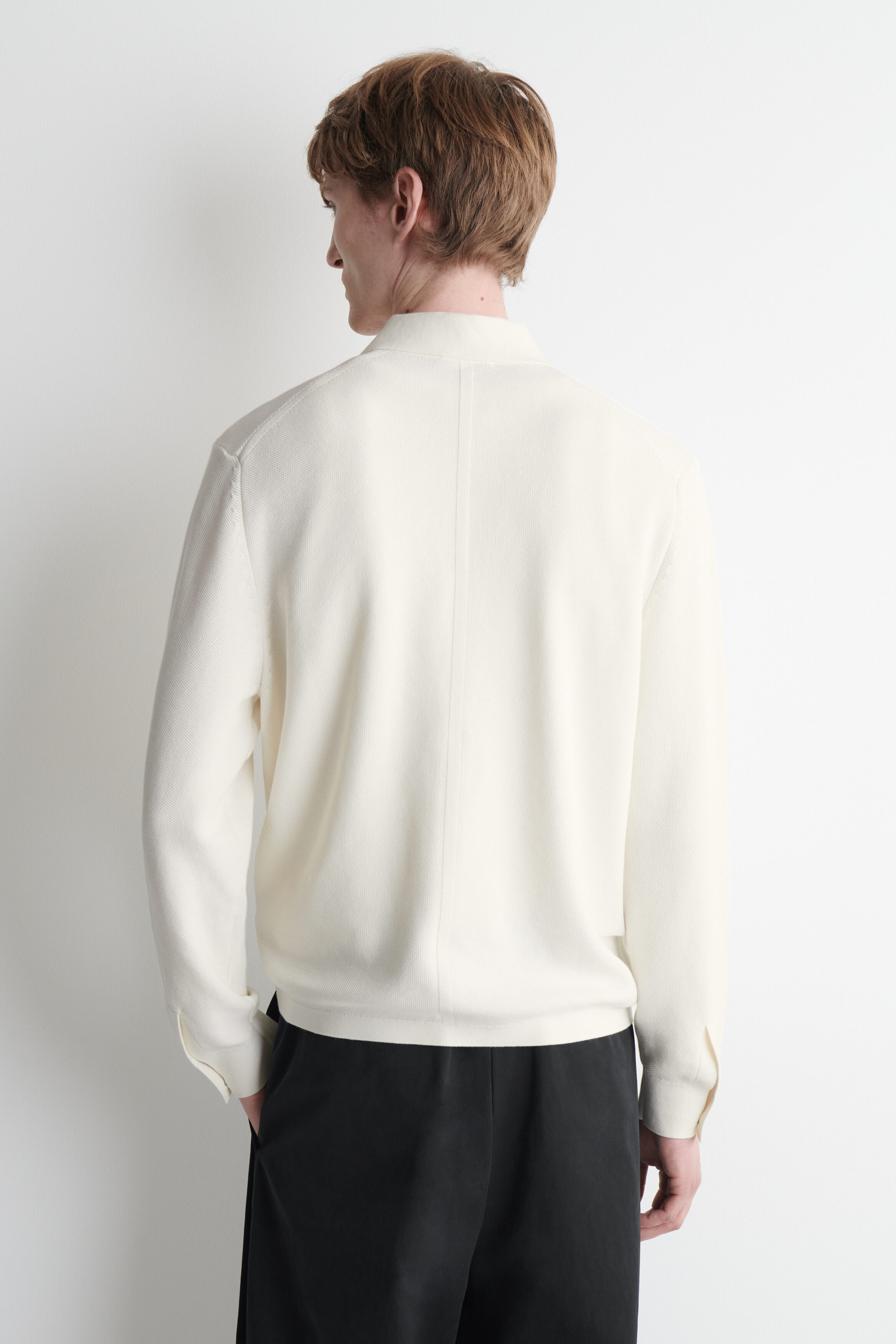 HONEYCOMB-KNIT POLO SHIRT - OFF-WHITE