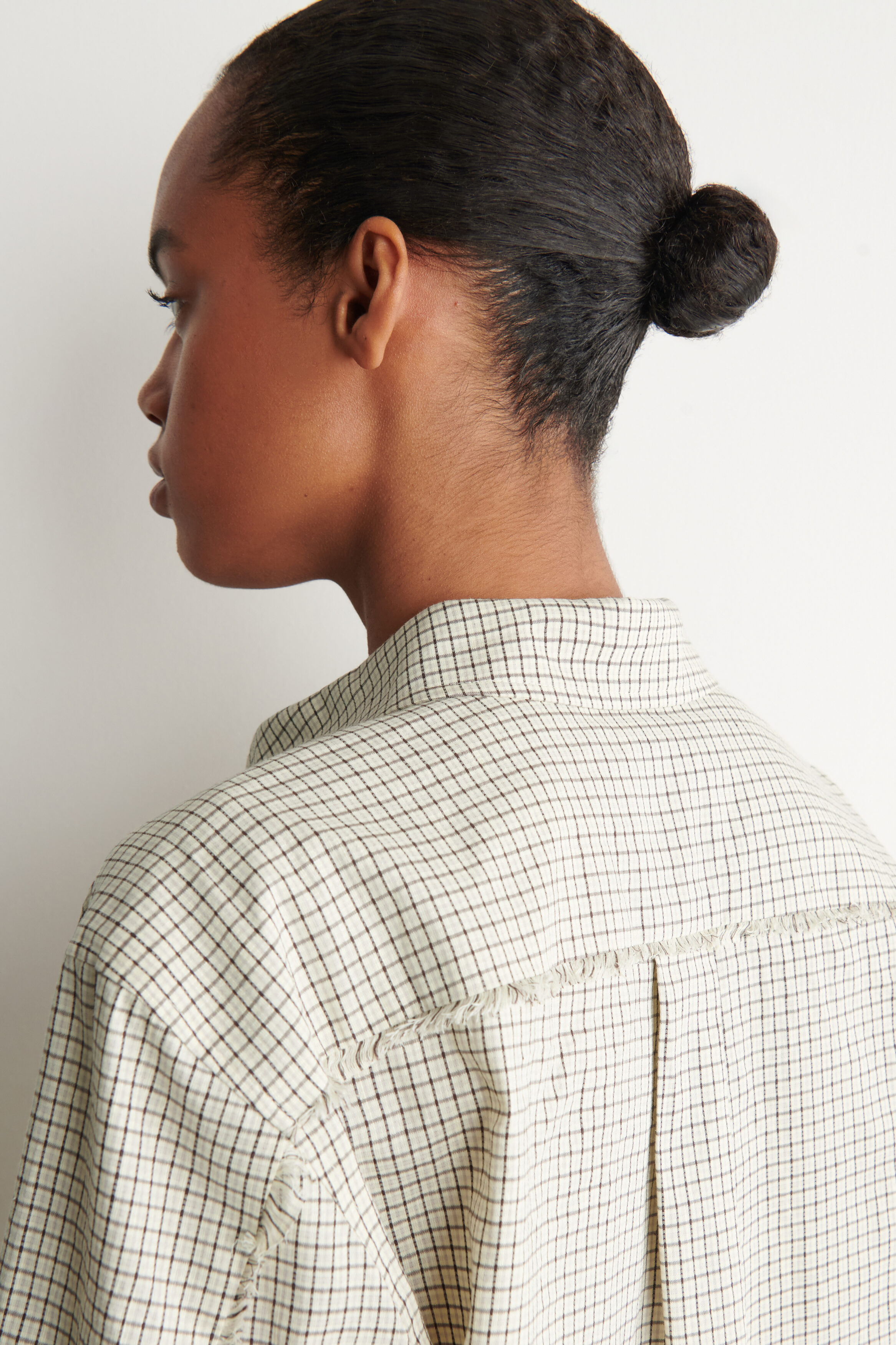 FRINGED CHECKED LINEN-COTTON SHIRT - BEIGE / CHECKED