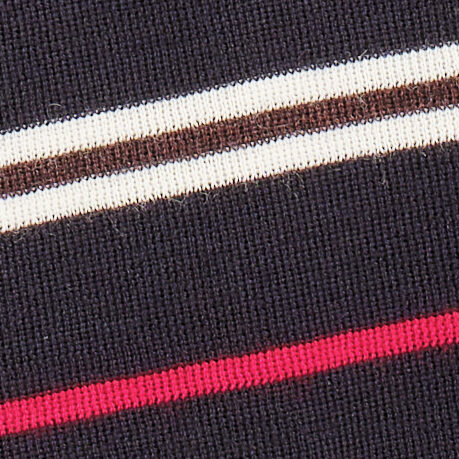 MERINO WOOL ZIP-UP POLO SHIRT - NAVY / RED / STRIPED