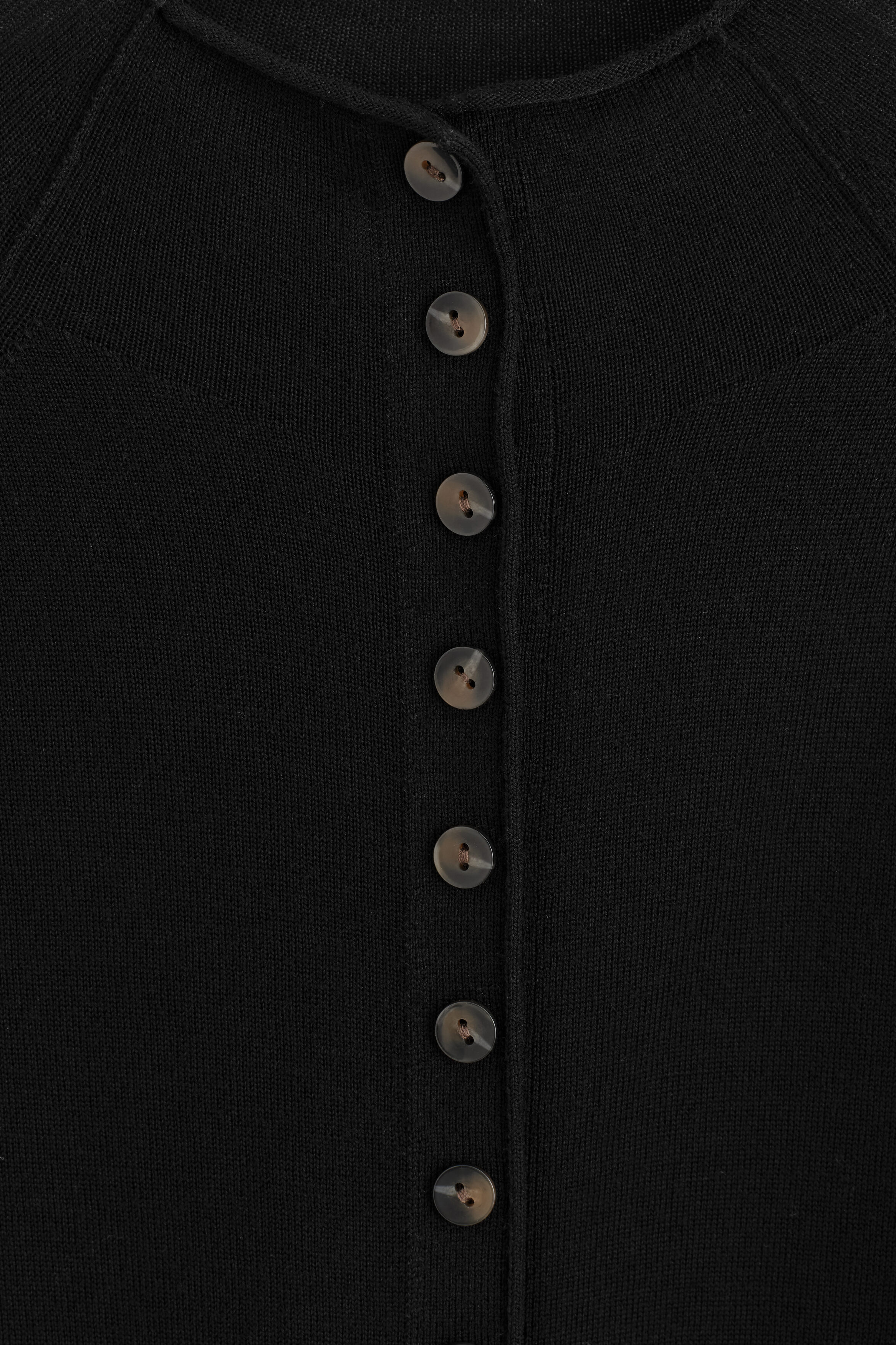 MERINO WOOL MOCK-NECK CARDIGAN - BLACK