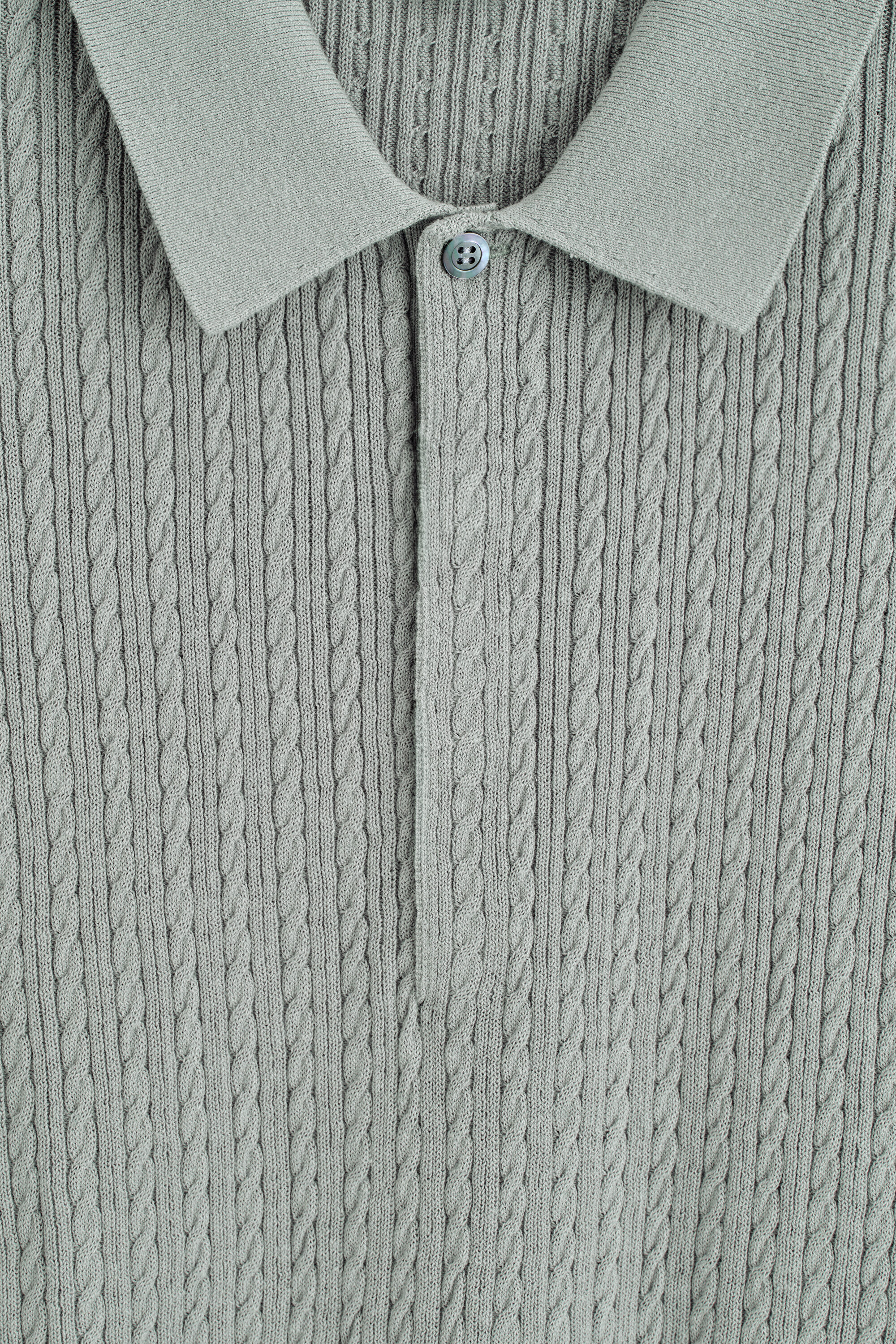CABLE-KNIT COTTON-LINEN POLO SHIRT - GRAY