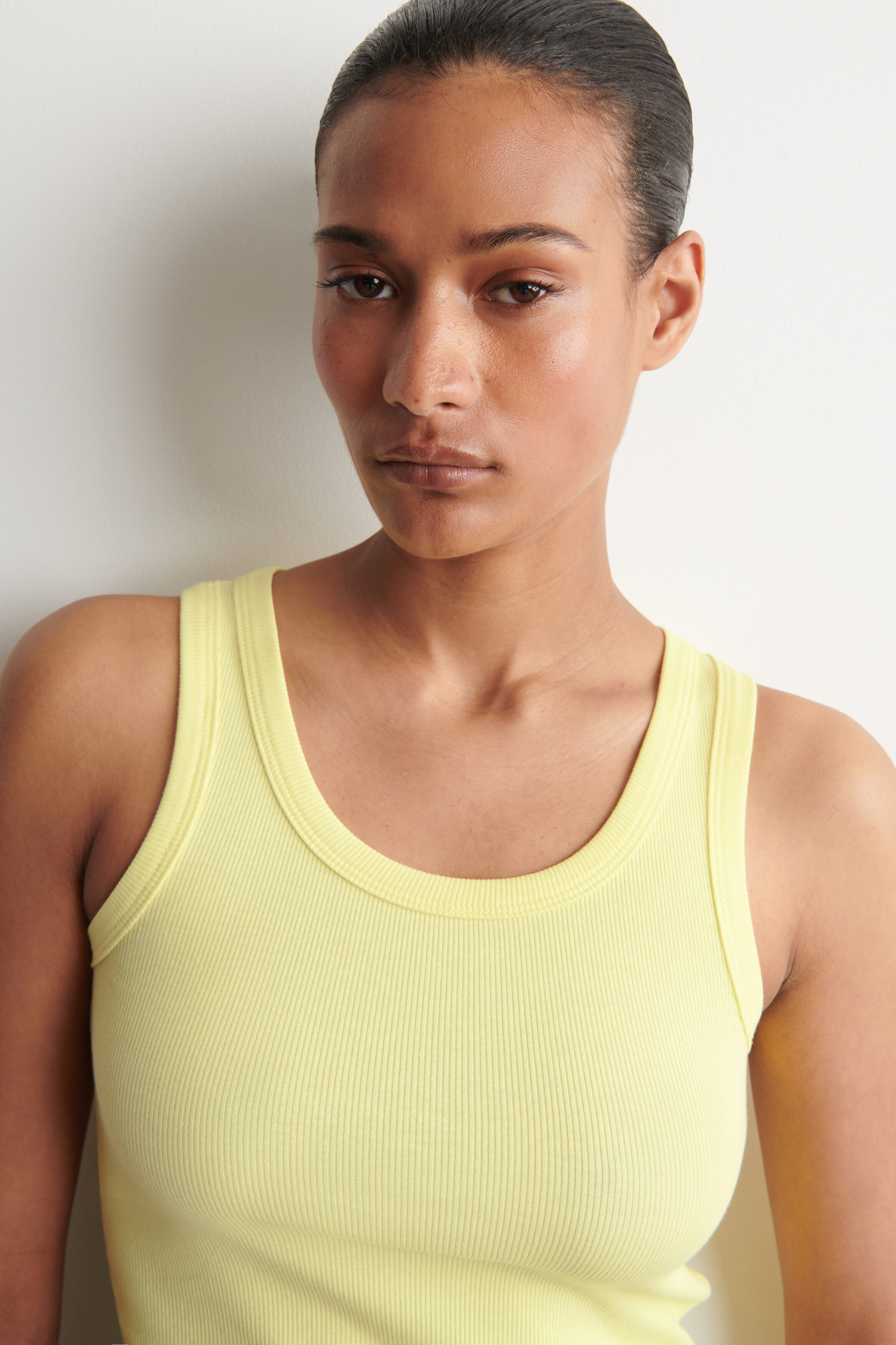 RIBBED COTTON TANK TOP - YELLOW