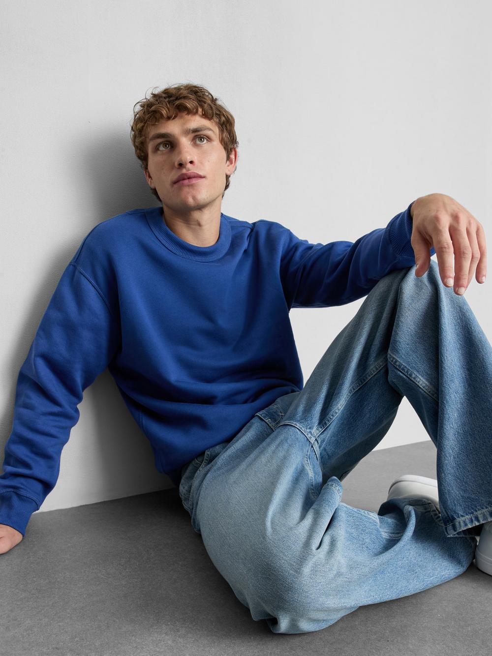 Cotton Rich Oversized Crew Neck Sweatshirt - Blue