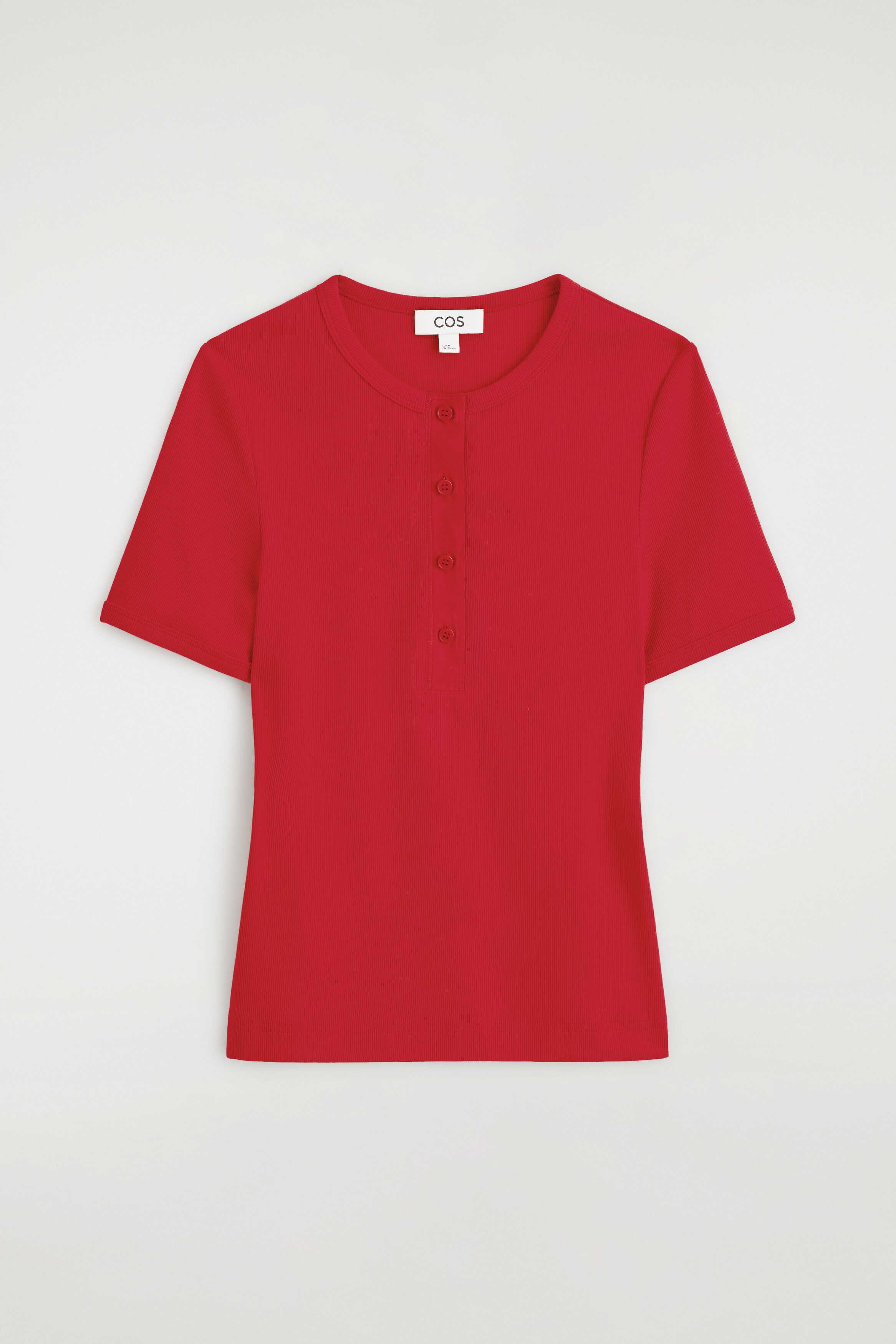 RIBBED HENLEY T-SHIRT - RED