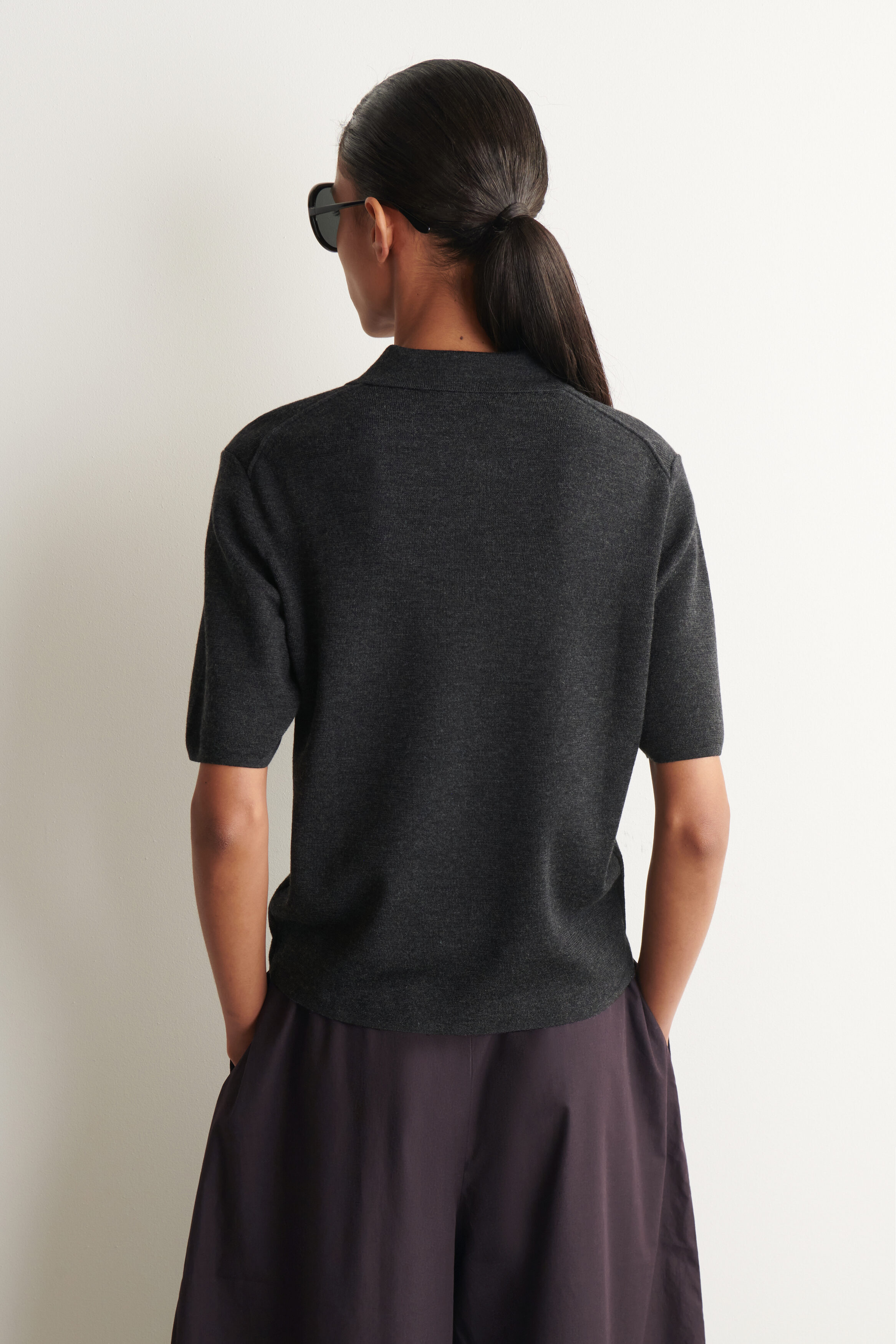 MERINO WOOL ZIP-UP POLO SHIRT - CHARCOAL