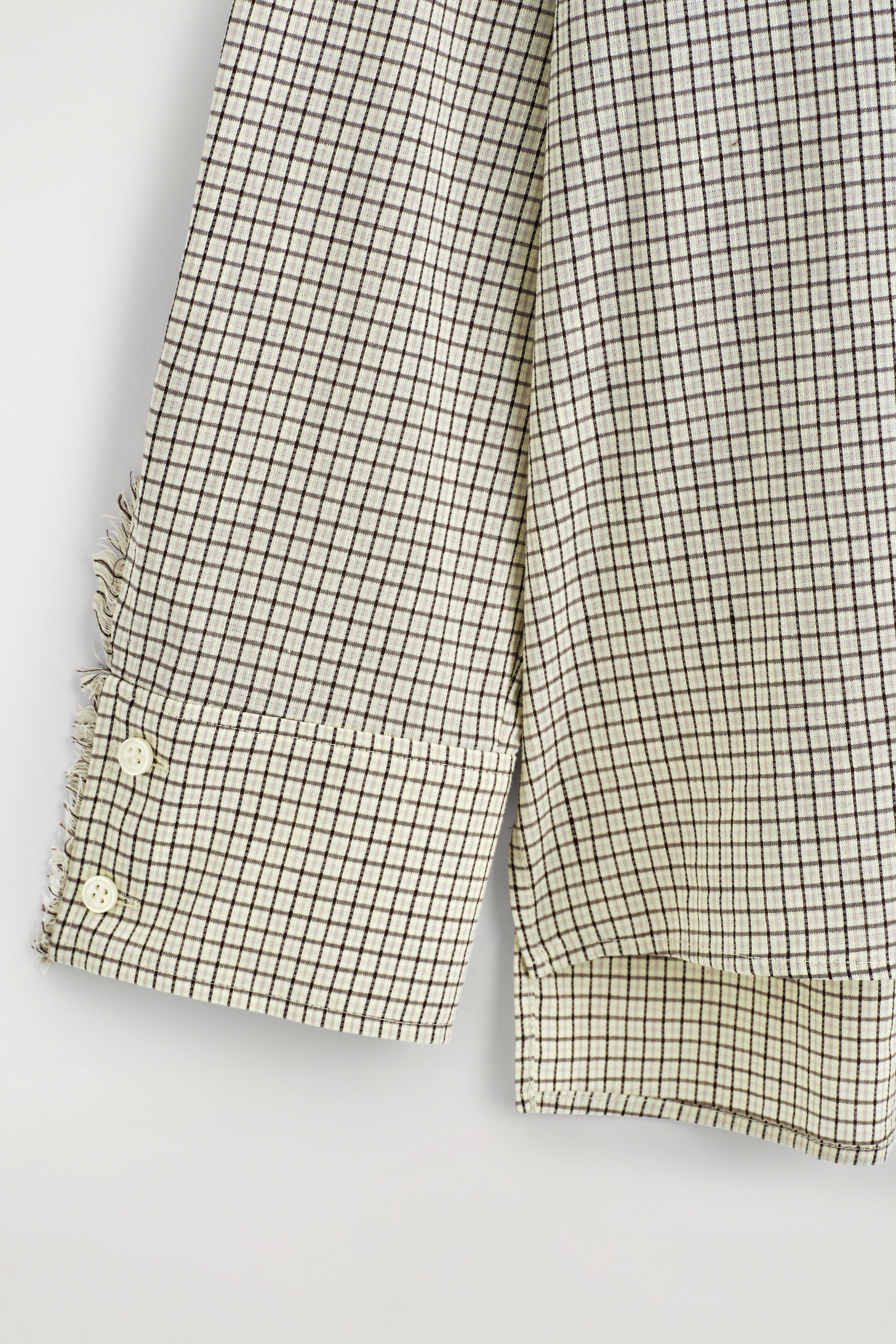 FRINGED CHECKED LINEN-COTTON SHIRT - BEIGE / CHECKED