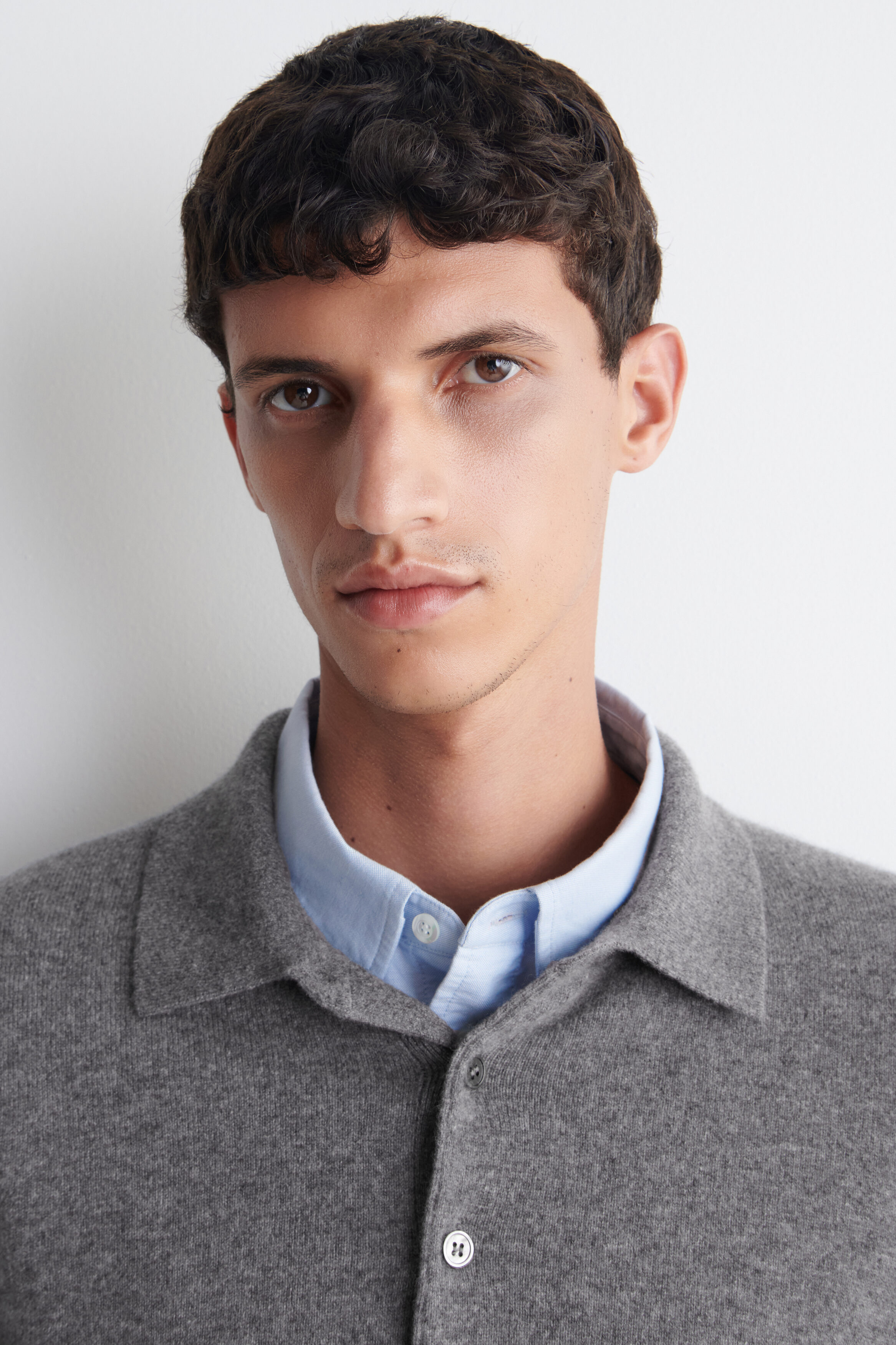 CASHMERE POLO SWEATER - GRAY MÉLANGE