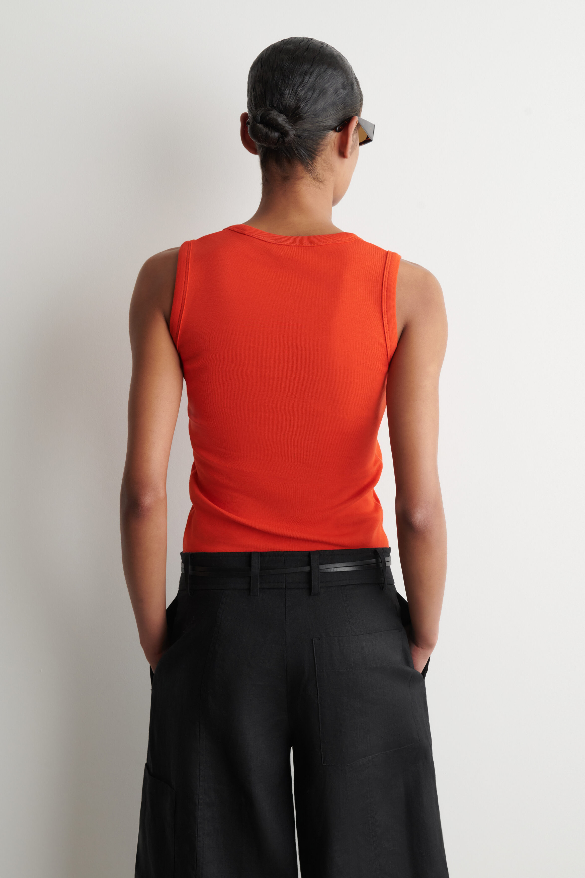 COTTON V-NECK TANK TOP - ORANGE